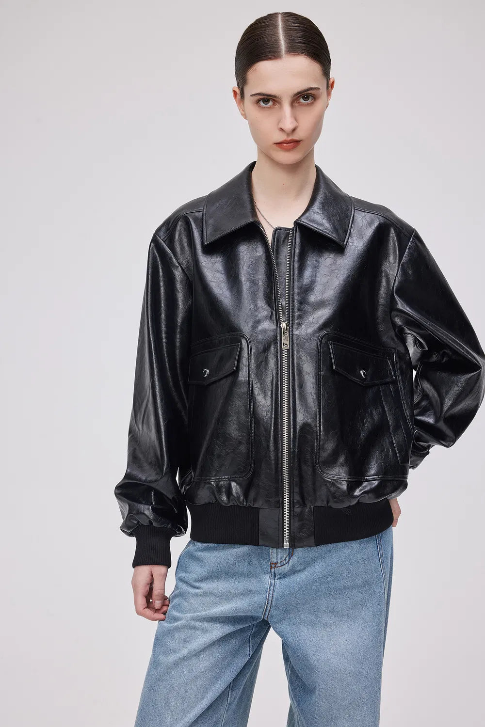 Valerie Bomber Jacket in Vegan Leather