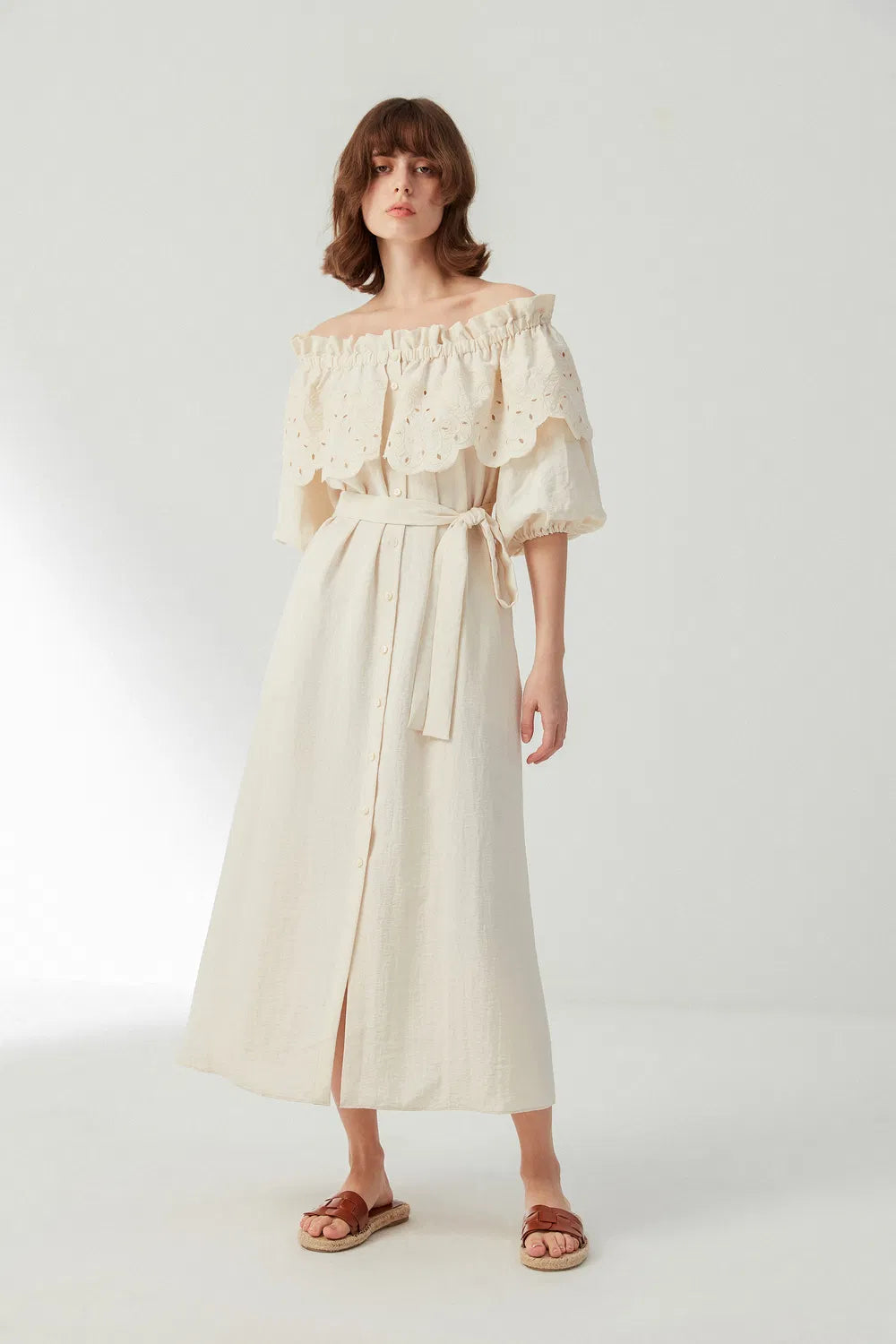 Alexia Lace Embroidery Dress in Tencel