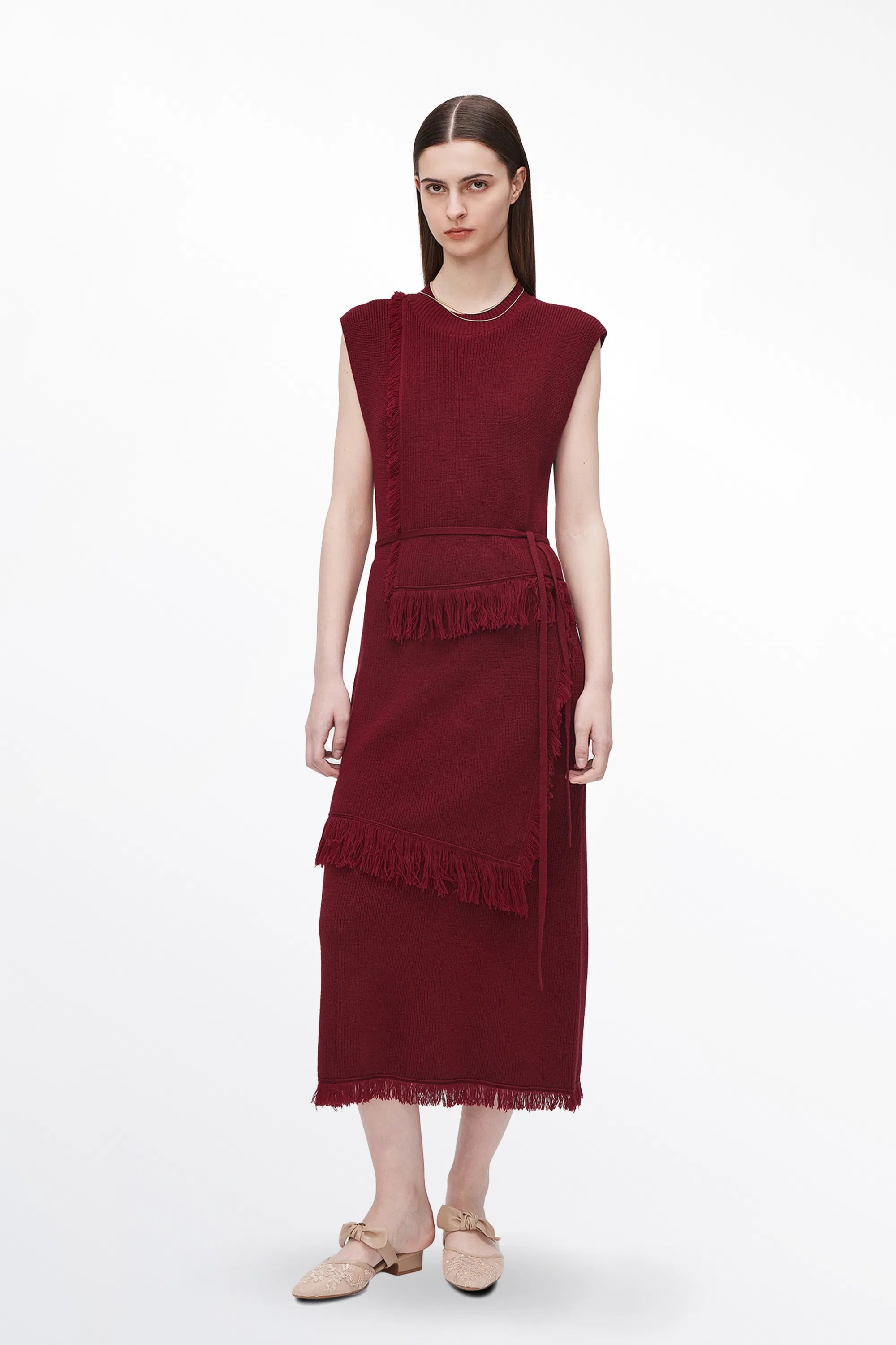 Annie Fringe Sleeveless Dress in Wool Knit