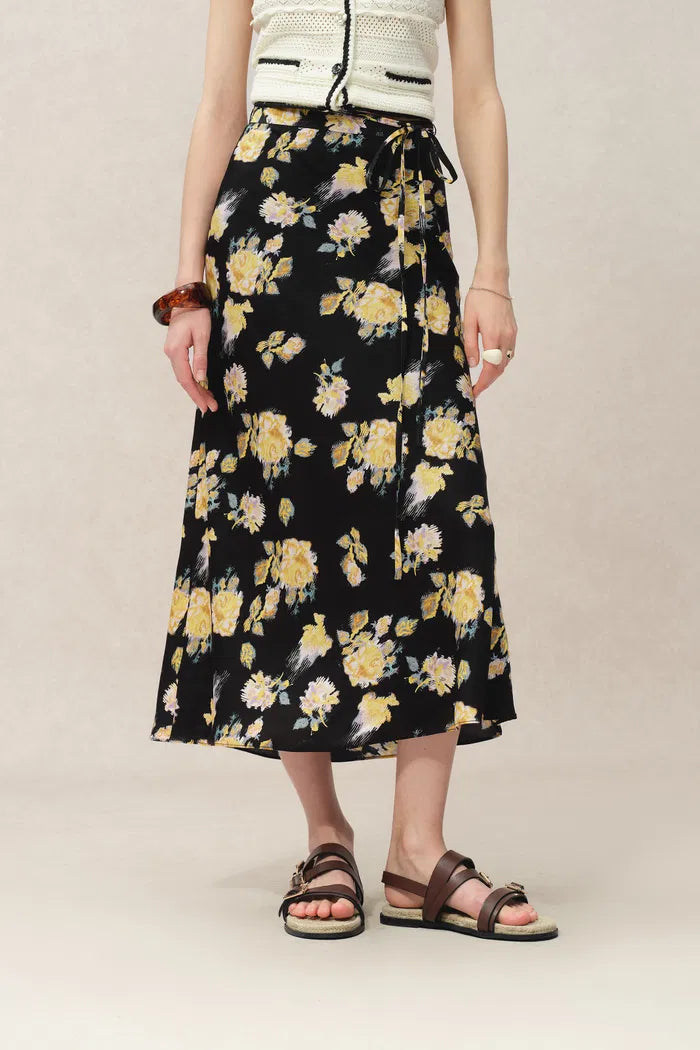 Athena Roses Print Skirt in 22MM Mulberry Silk