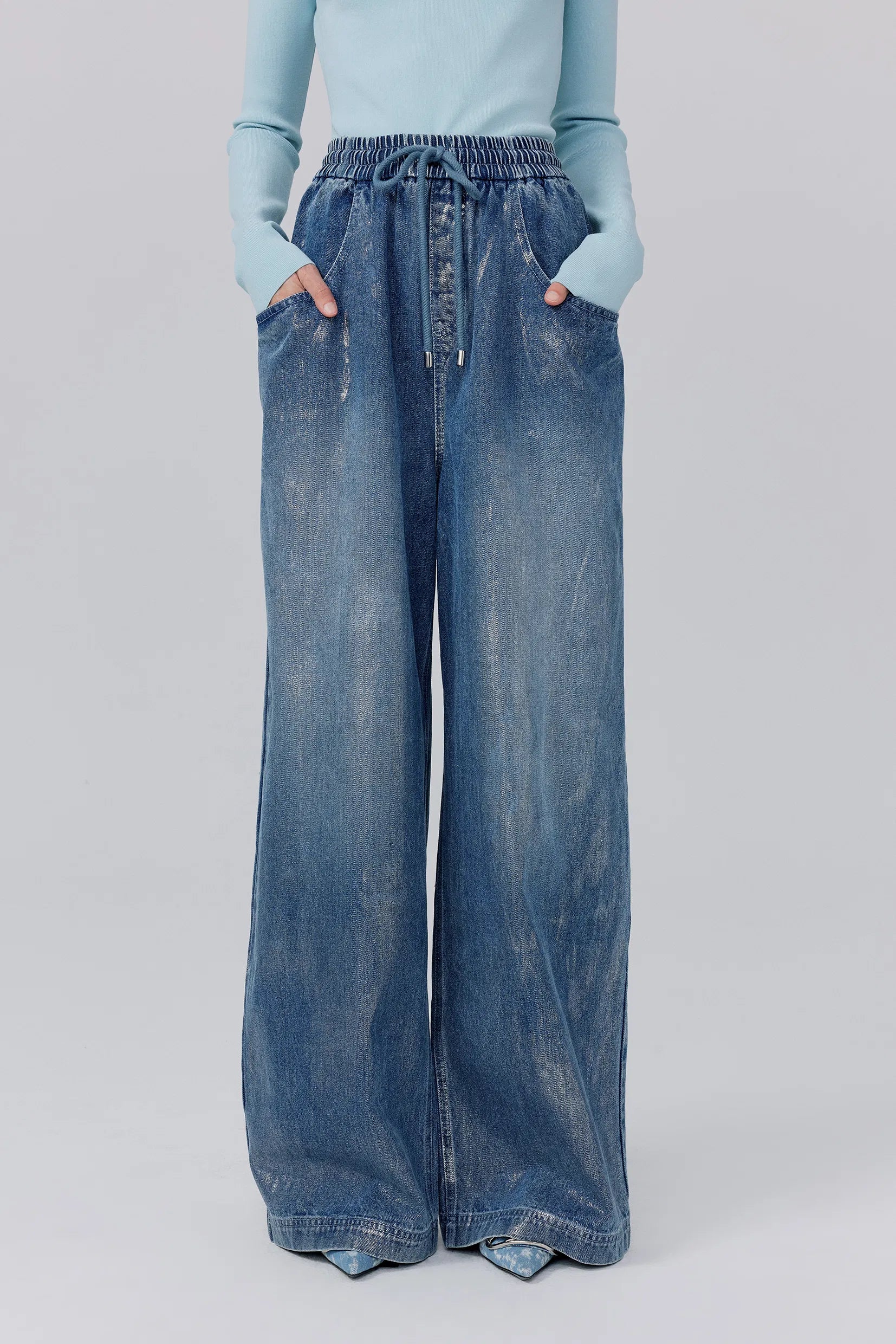 Bulb Shimmer Wide-leg Jeans in Cotton Denim