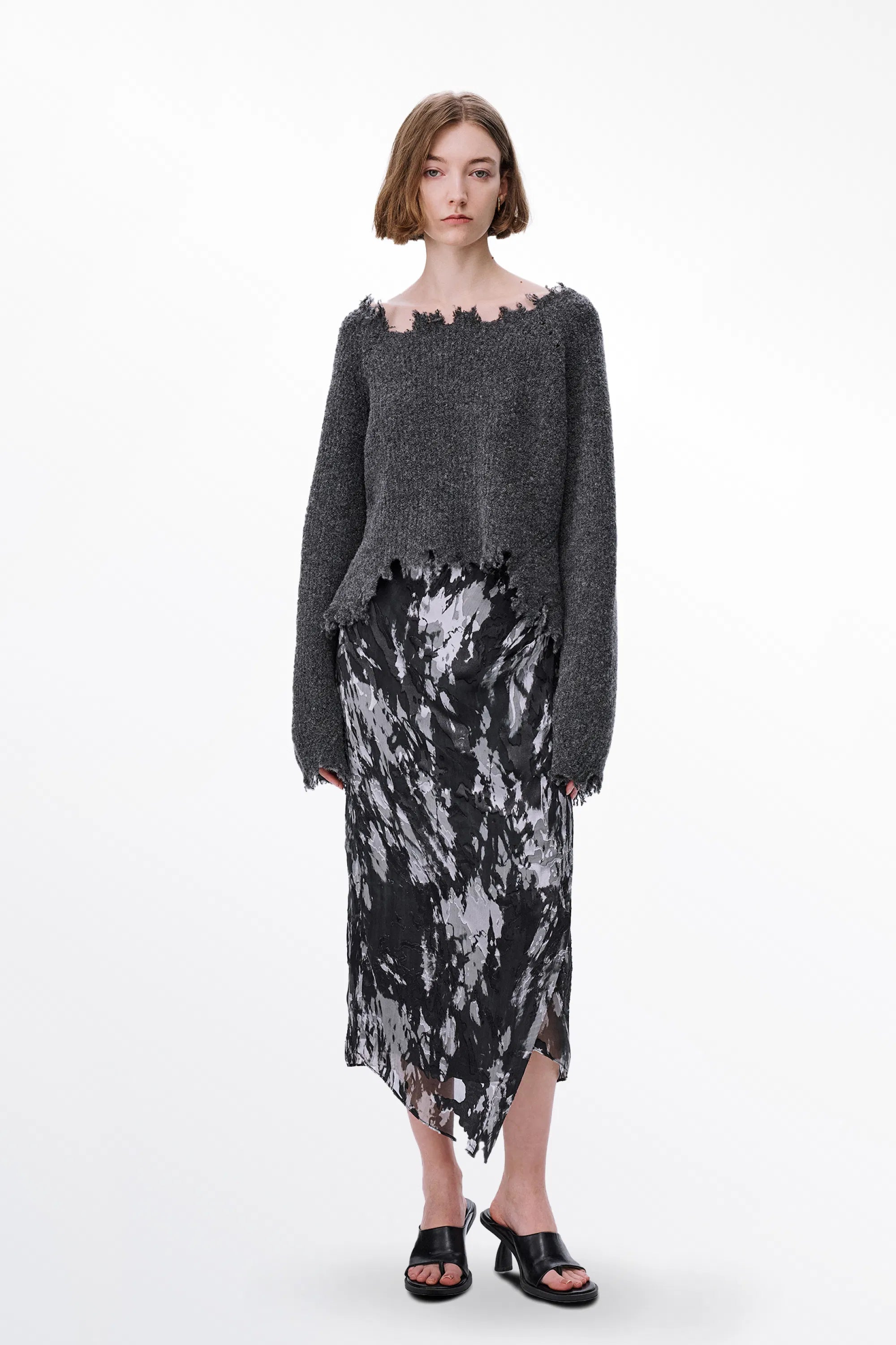 Diya Frayed Edge Sweater in Wool Loop Knit