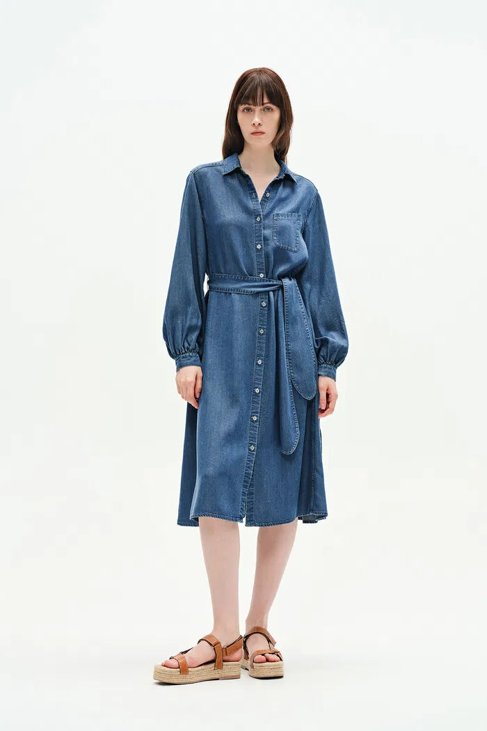 Lia Long Sleeve Dress in Lyocell Denim