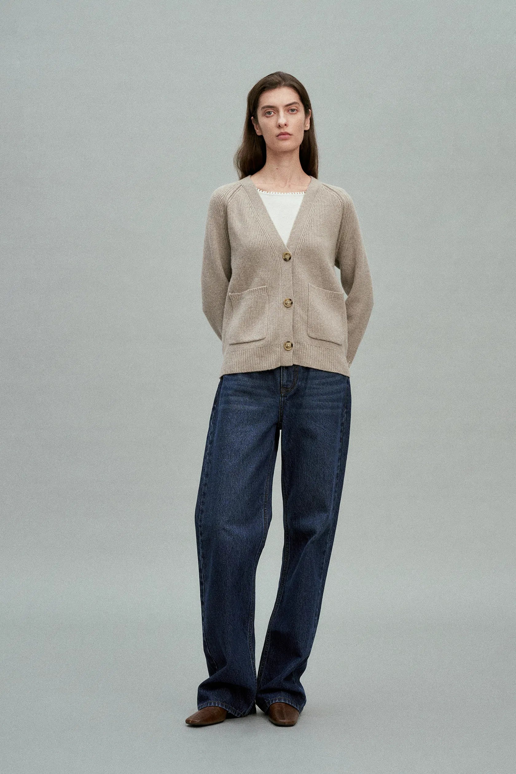 Sofia Double Pocket Cardigan in Merino-Cashmere Knit