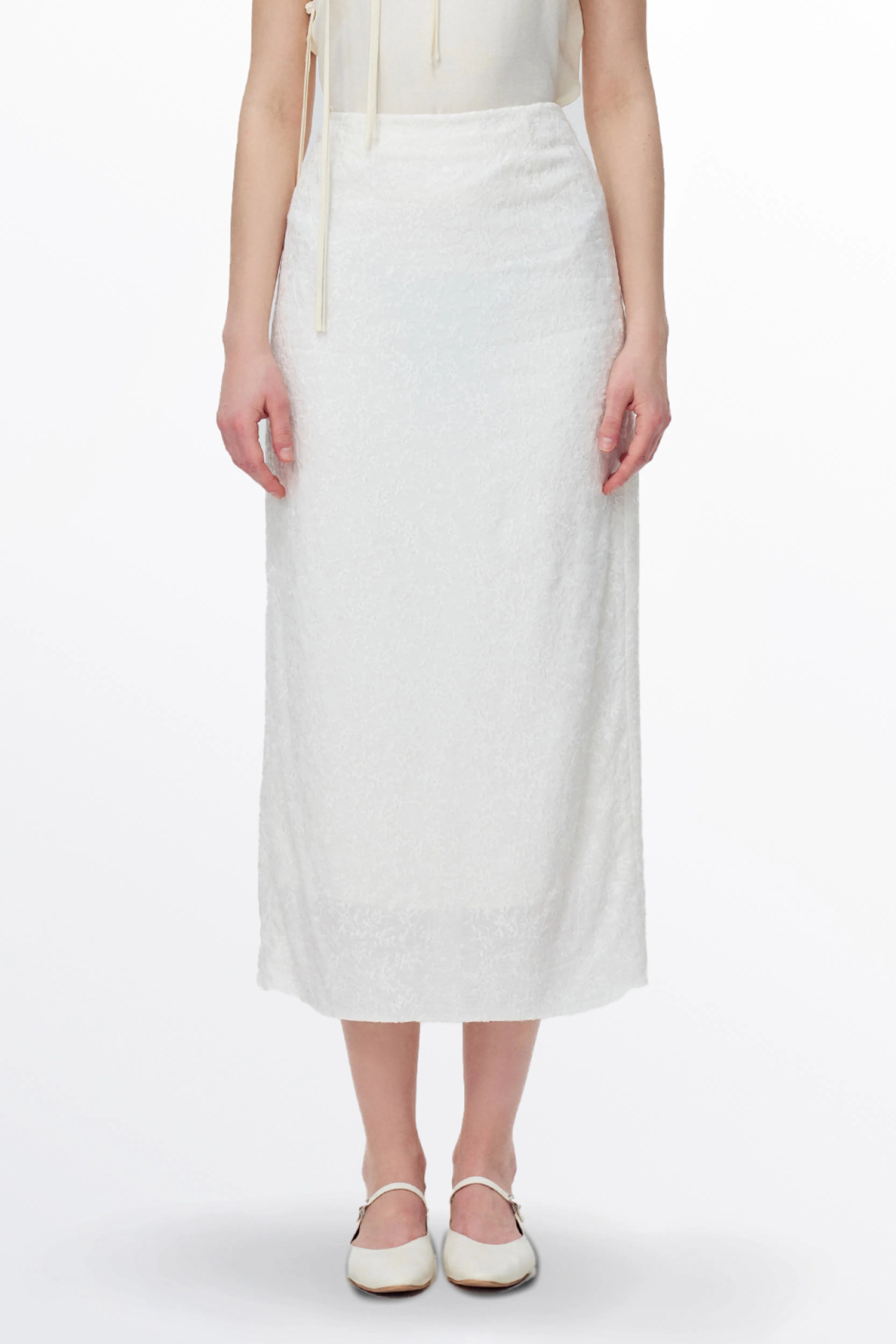 Tishri Embroidered Skirt in Silk Crepe De Chine