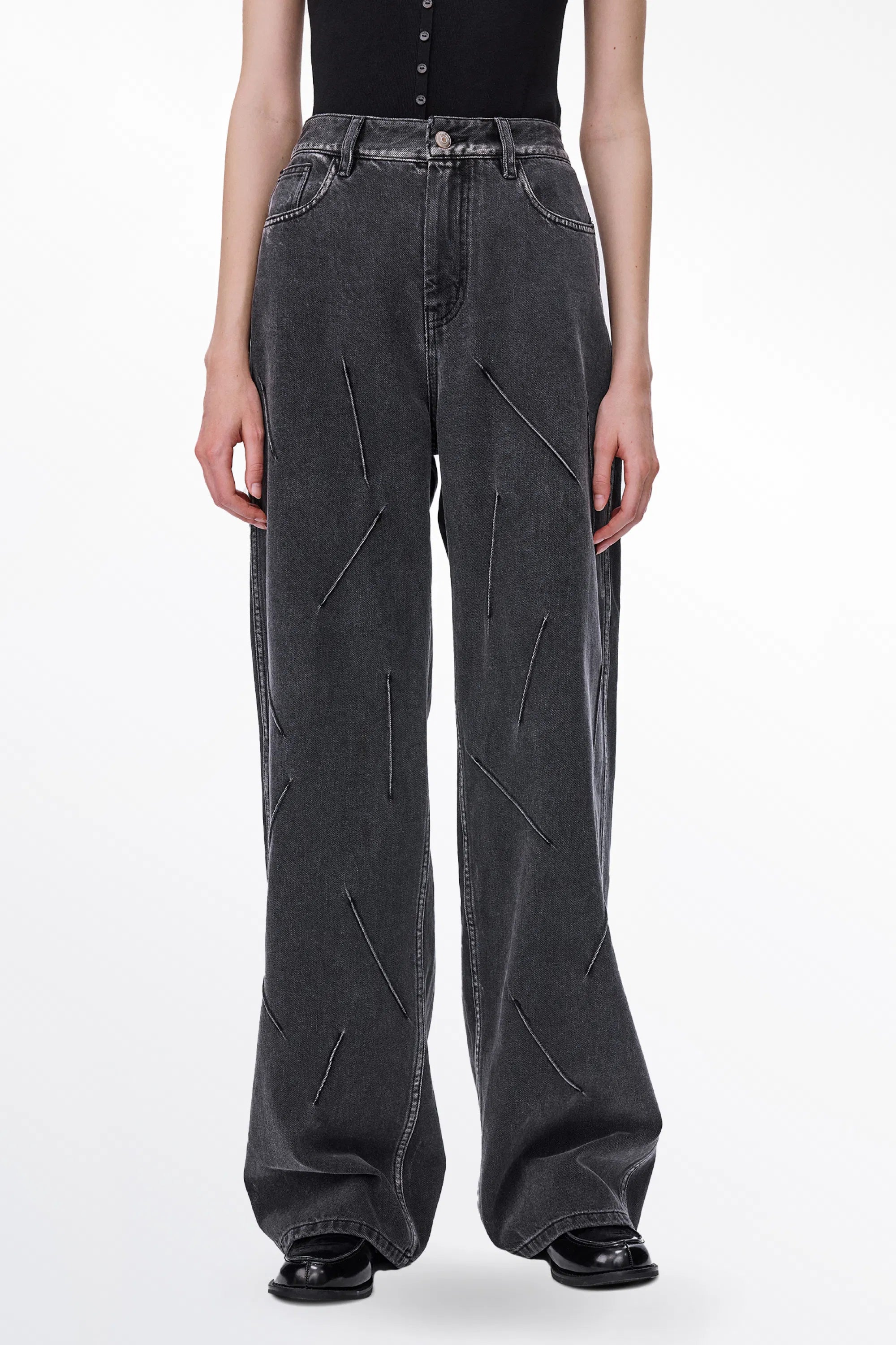 Reese Wide Leg Jeans in Washed Cotton Denim