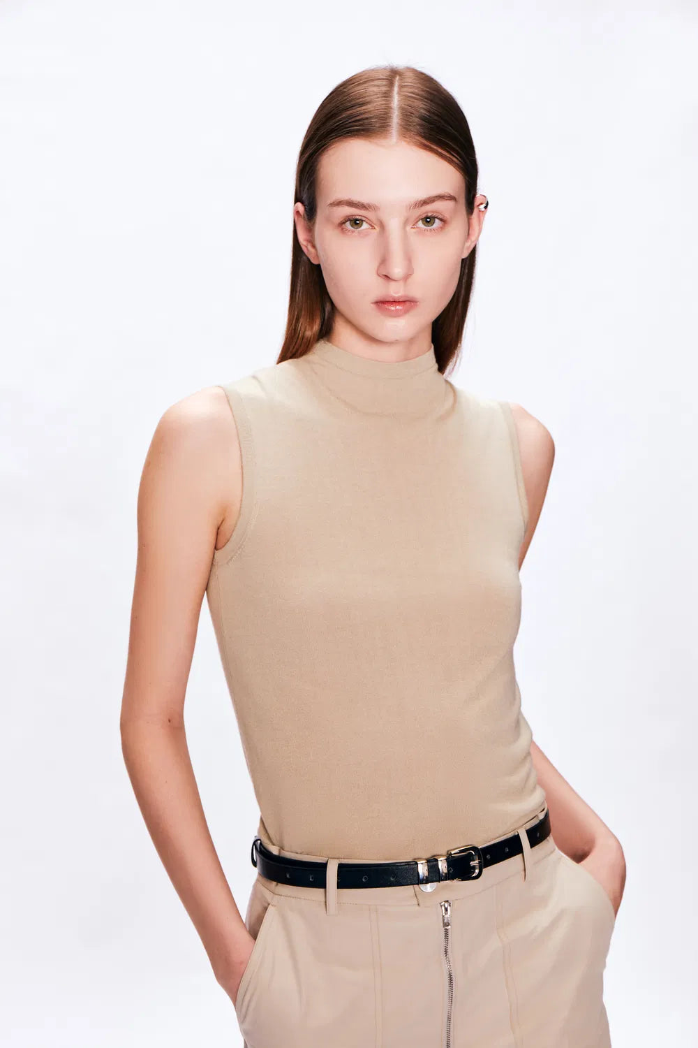 Anya Turtle Neck Tank Top in Viscose Blend