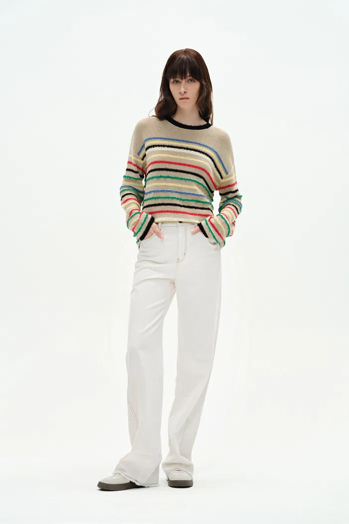 Blair Rainbow Striped Sweater in Linen Blend Knit