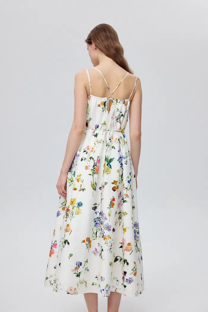 Lucie Flora Print Tie-Waist Dress in Silk Cotton