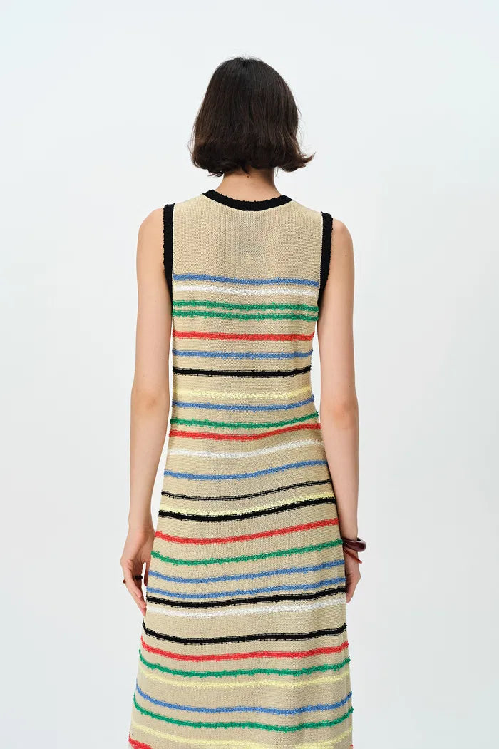 Nora Rainbow Sleeveless Knit Dress in Linen Blend Knit