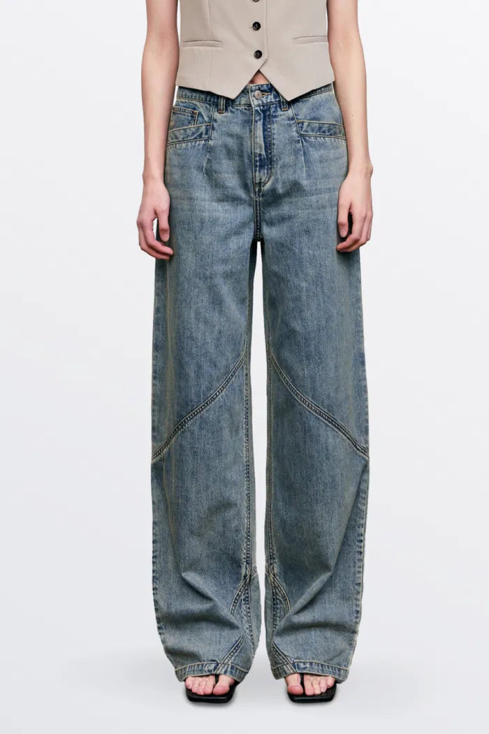 Maya Patchwork Baggy Jeans in Cotton Denim