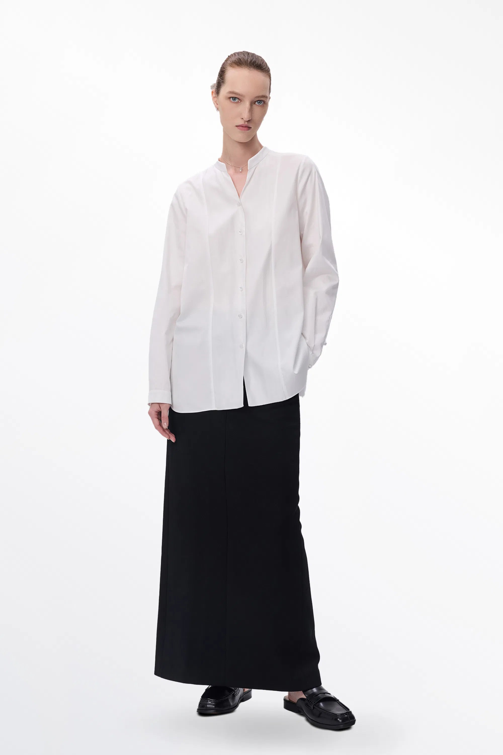 Rika Stand Collar Shirt in Cotton Poplin