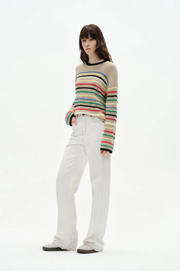 Blair Rainbow Striped Sweater in Linen Blend Knit