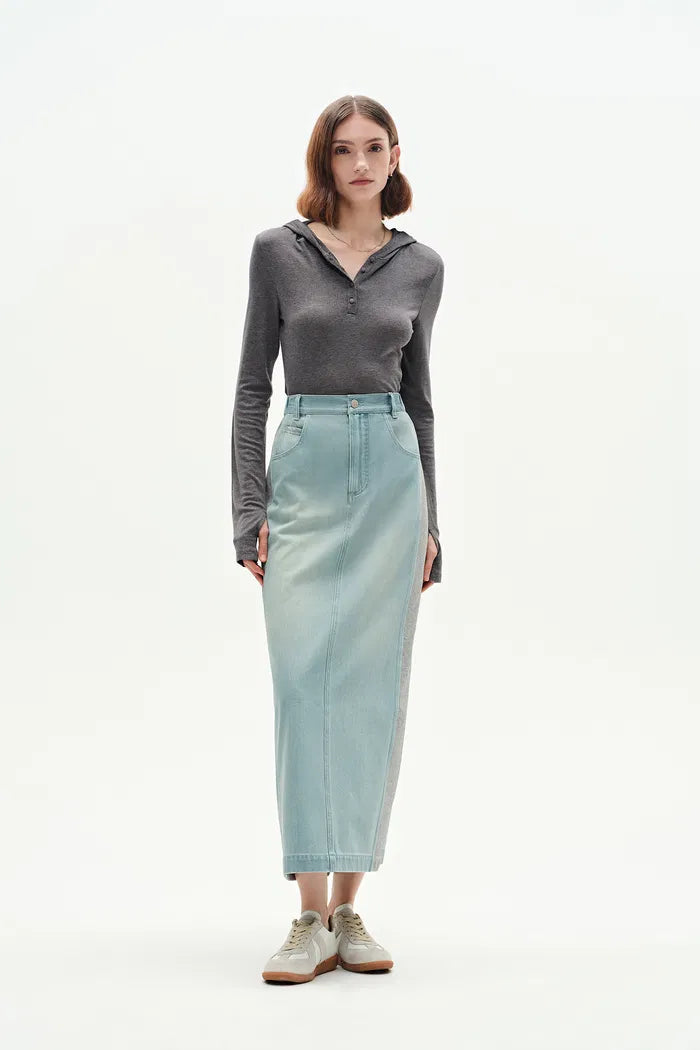 Mermaid Midi Skirt in Cotton Jersey Denim