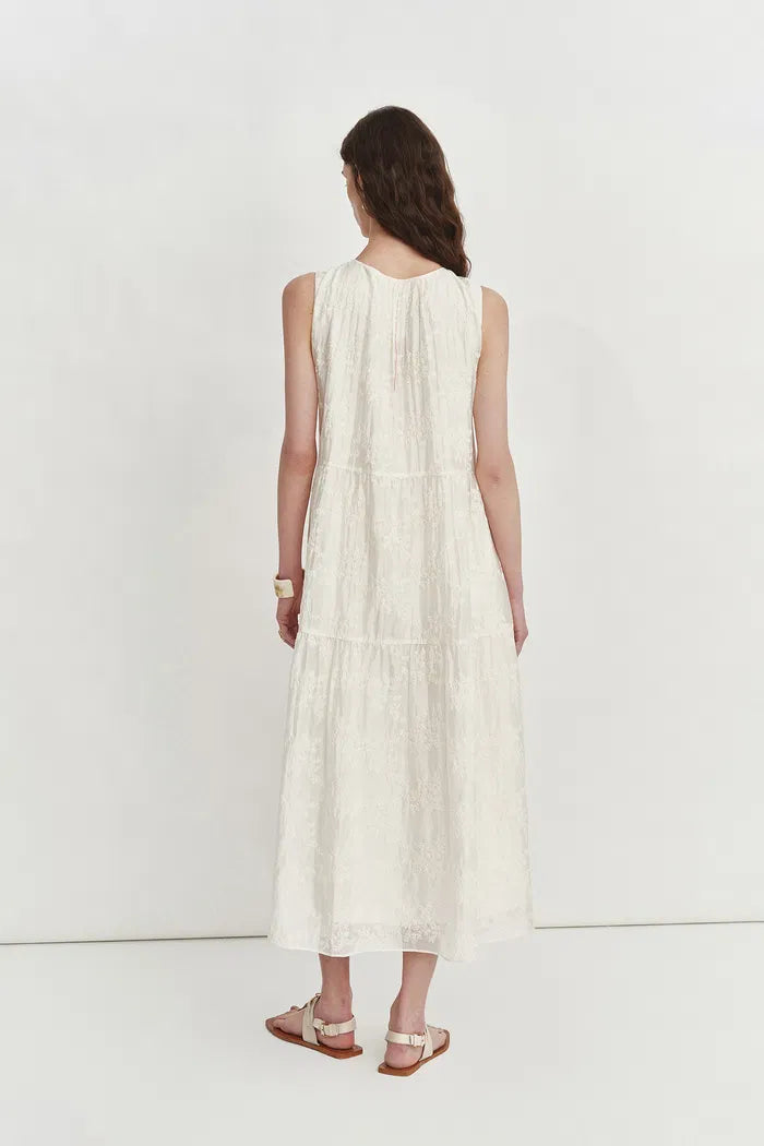 Stella Sleeveless Dress in Lyocell-Linen Embroidery