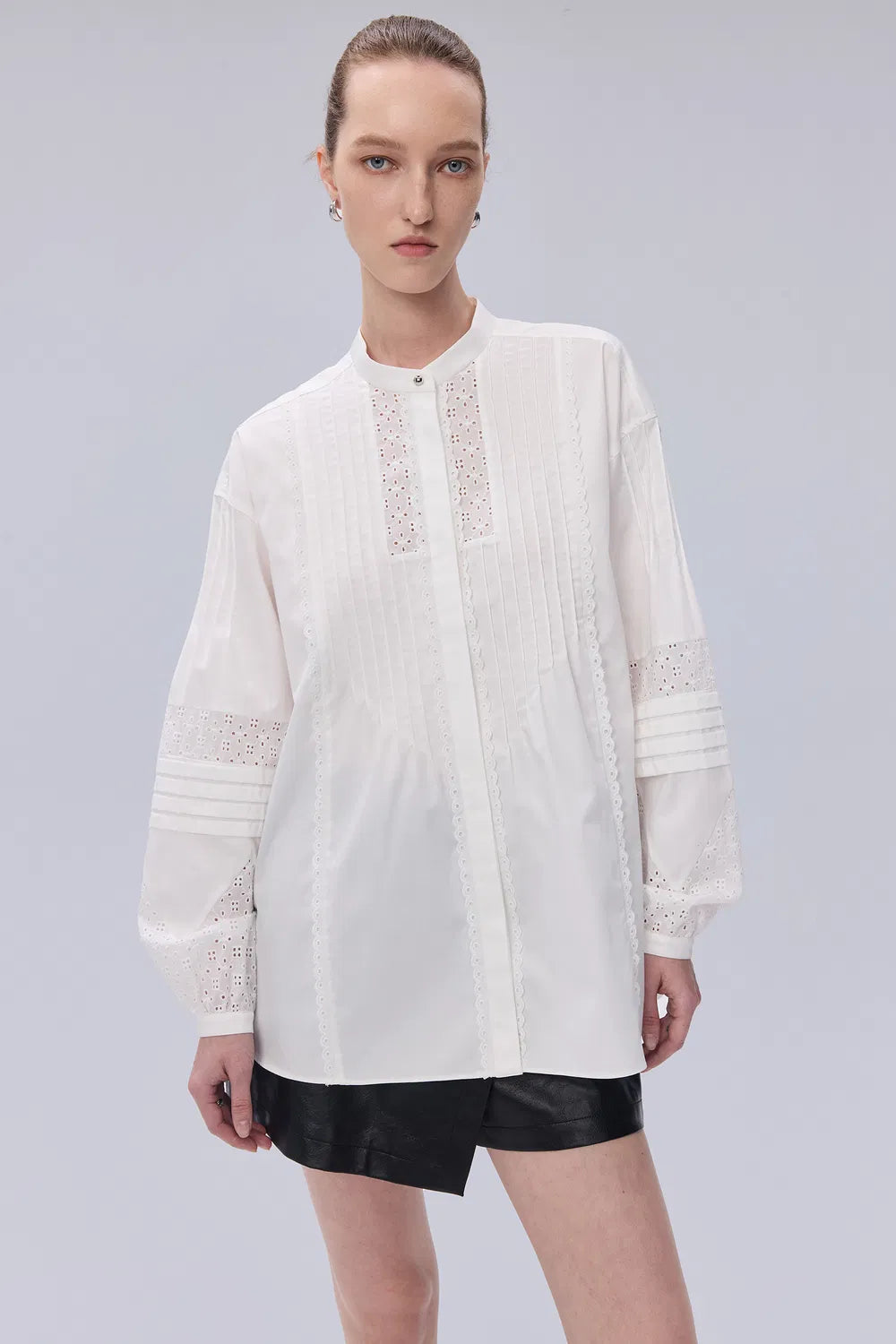 Jeanne Sheer Lace Blouse in Cotton Poplin