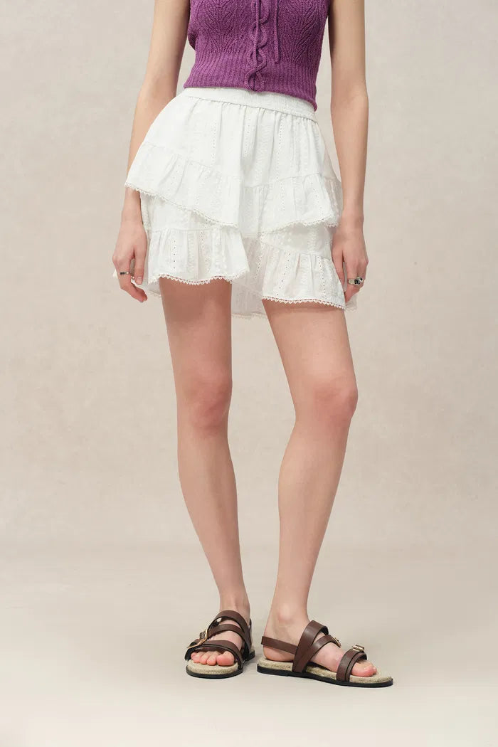 Vicky Ruffle Mini Skirt in Fine Cotton Voile