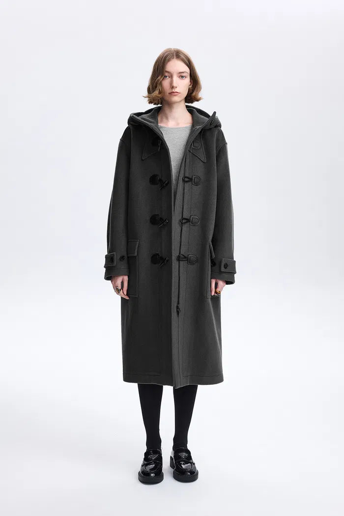 Nara Hand-Finished Horn Button Coat in Wool Melton