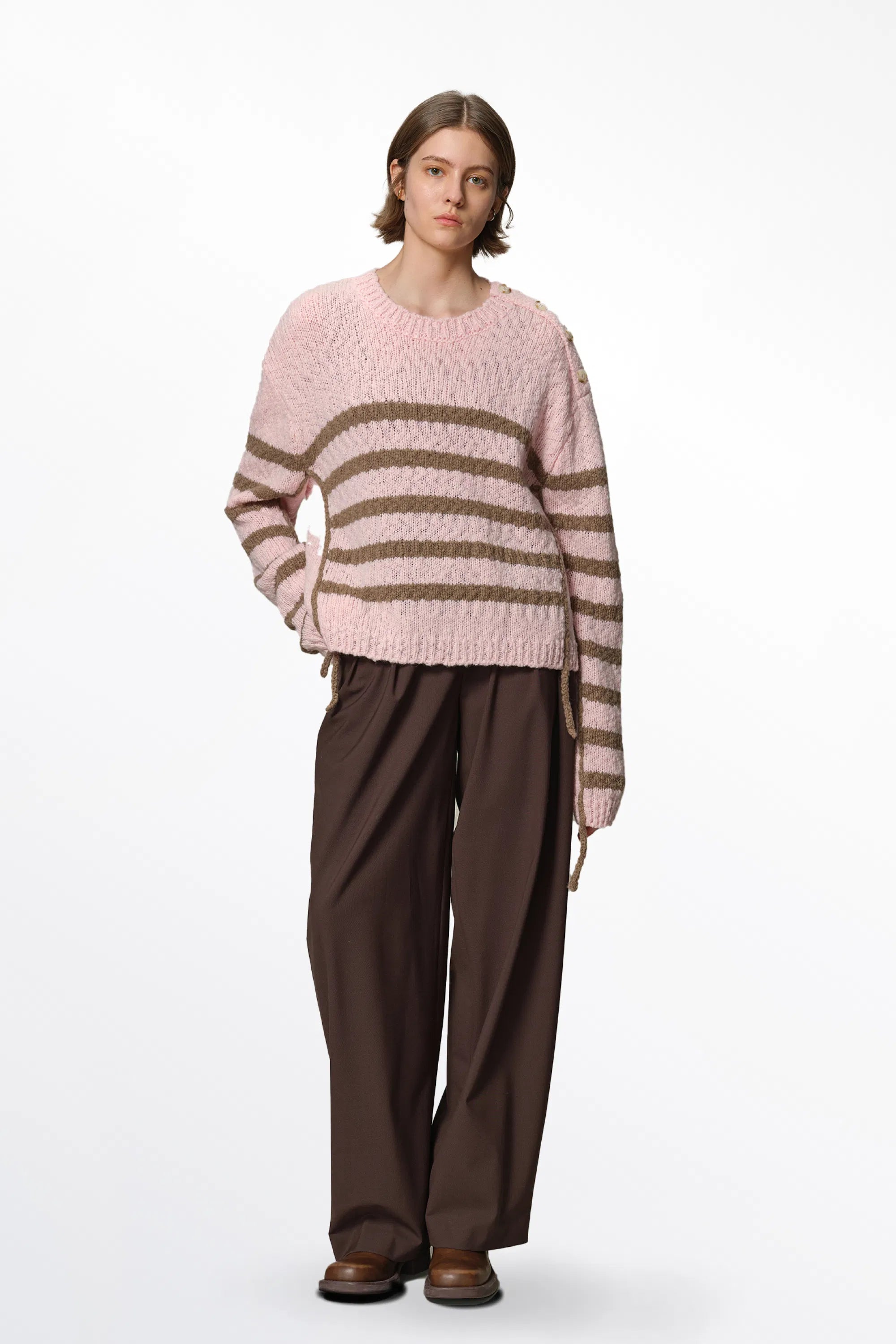 Kirsten Striped Pullover Sweater in Wool Blend Bouclé Knit