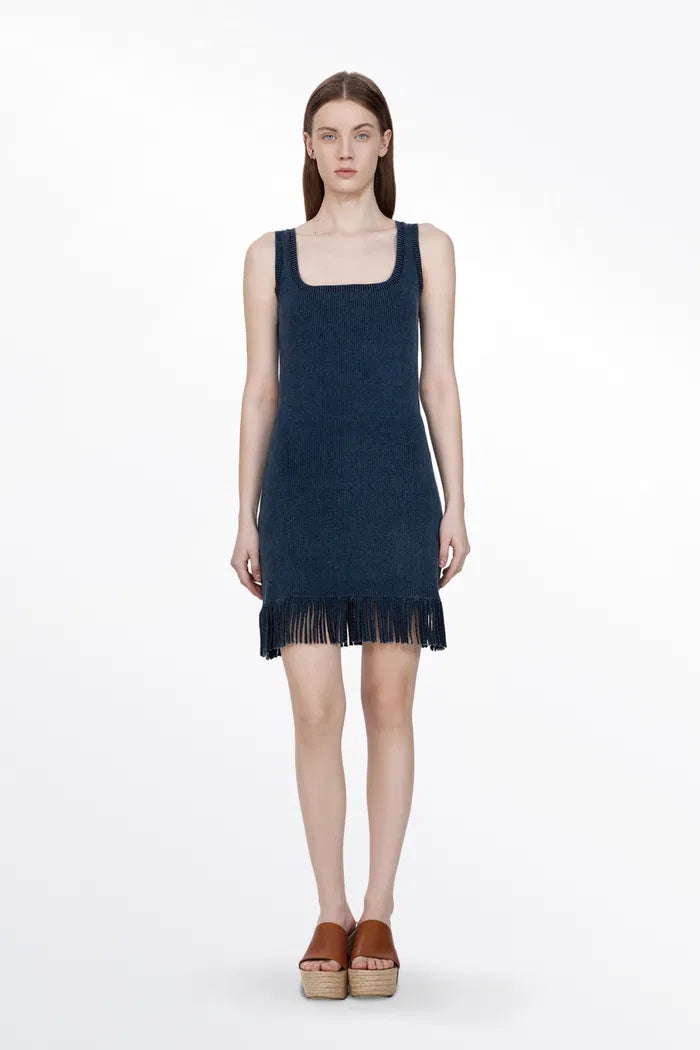 Victoria Fringed Hem Dress in Cotton Blend Knit