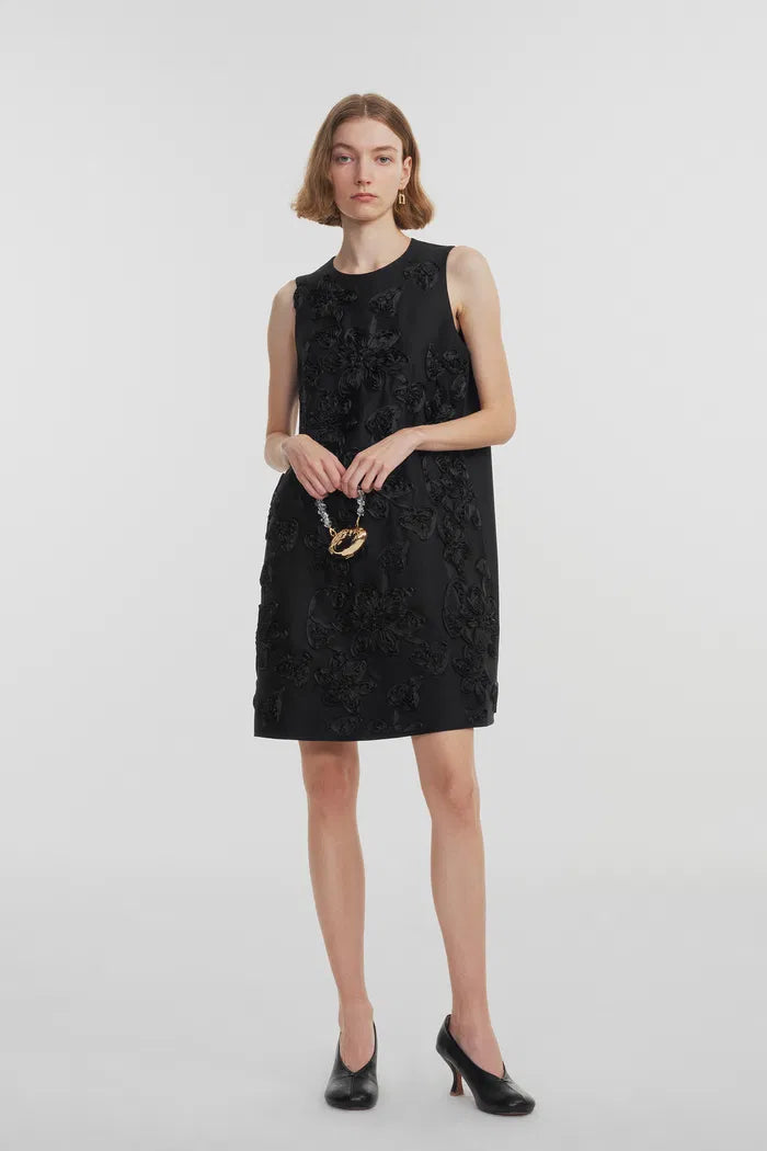 Engrave Embroidered Dress in Silk Wool Blend