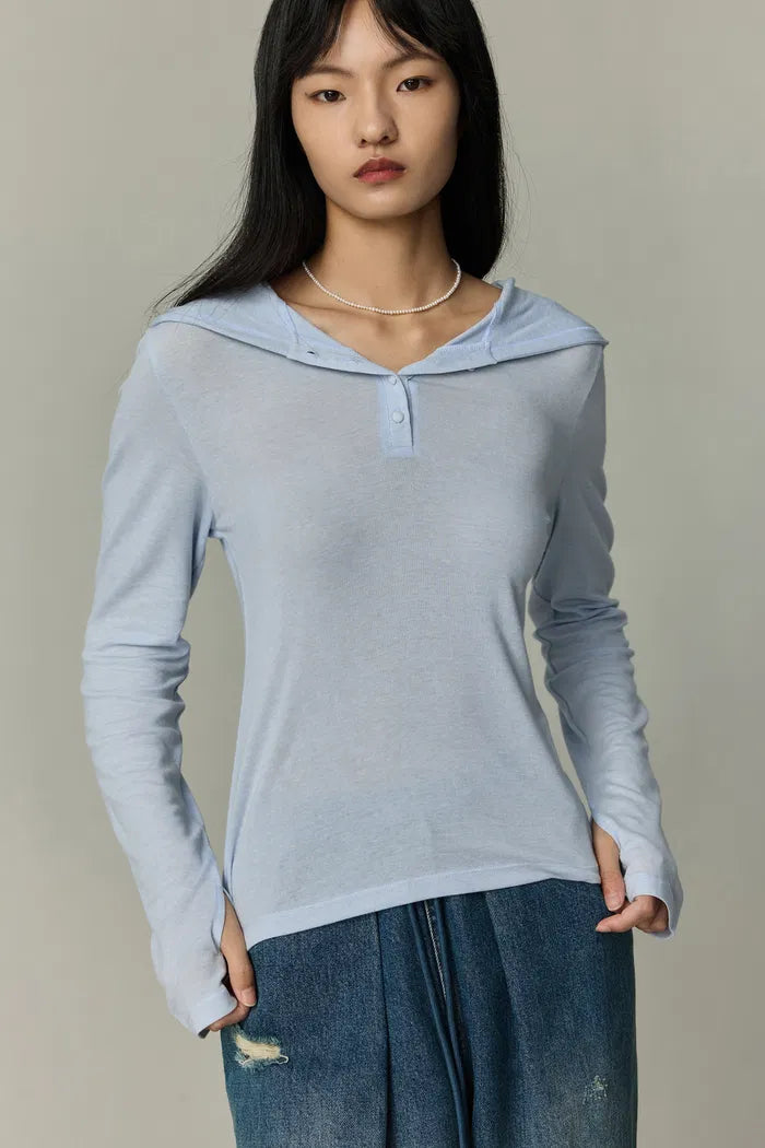 Basic Fitted Hoodie Top in Tencel-Wool Blend