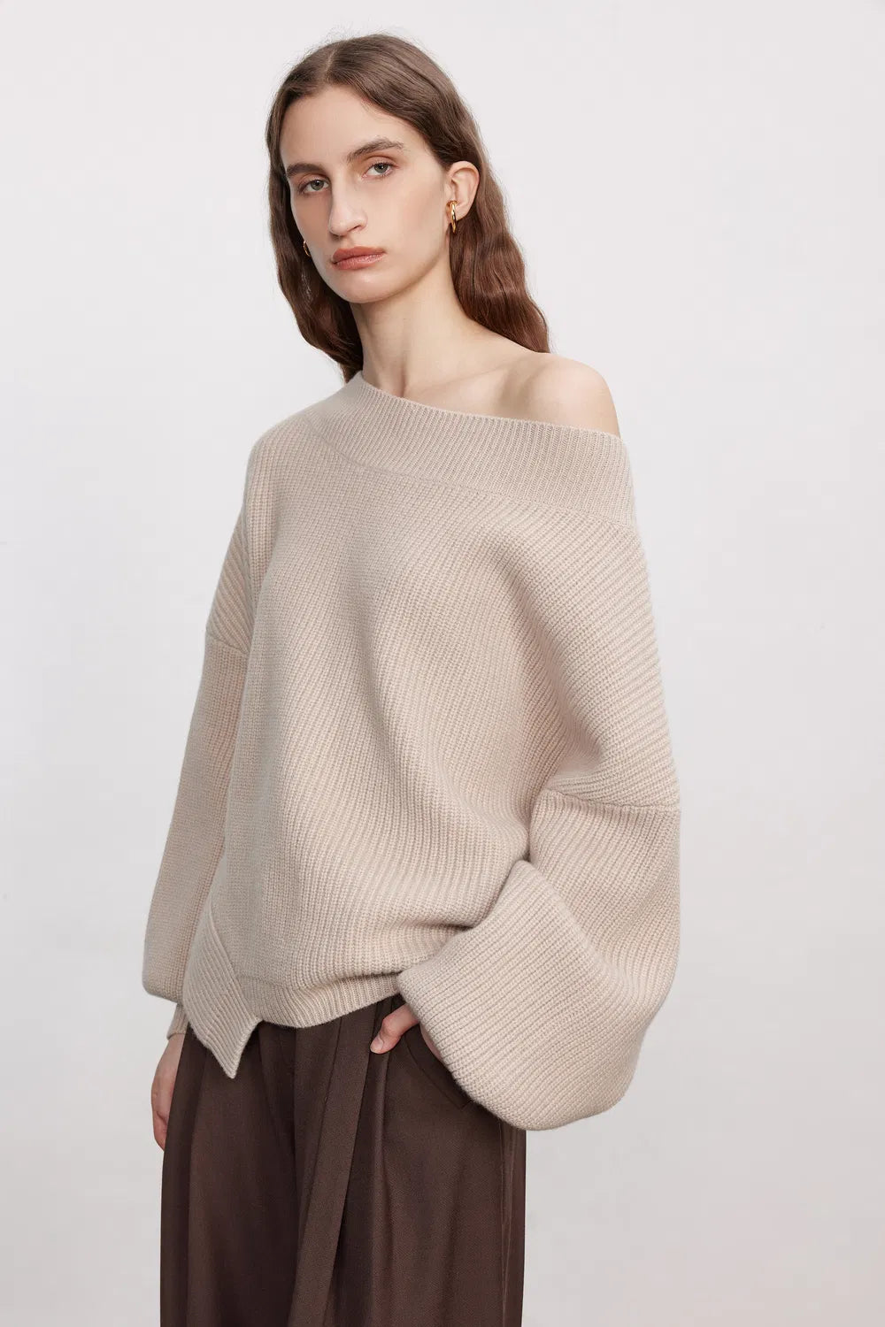 Sonia Asymmetrical Hem Sweater in Merino Wool Knit