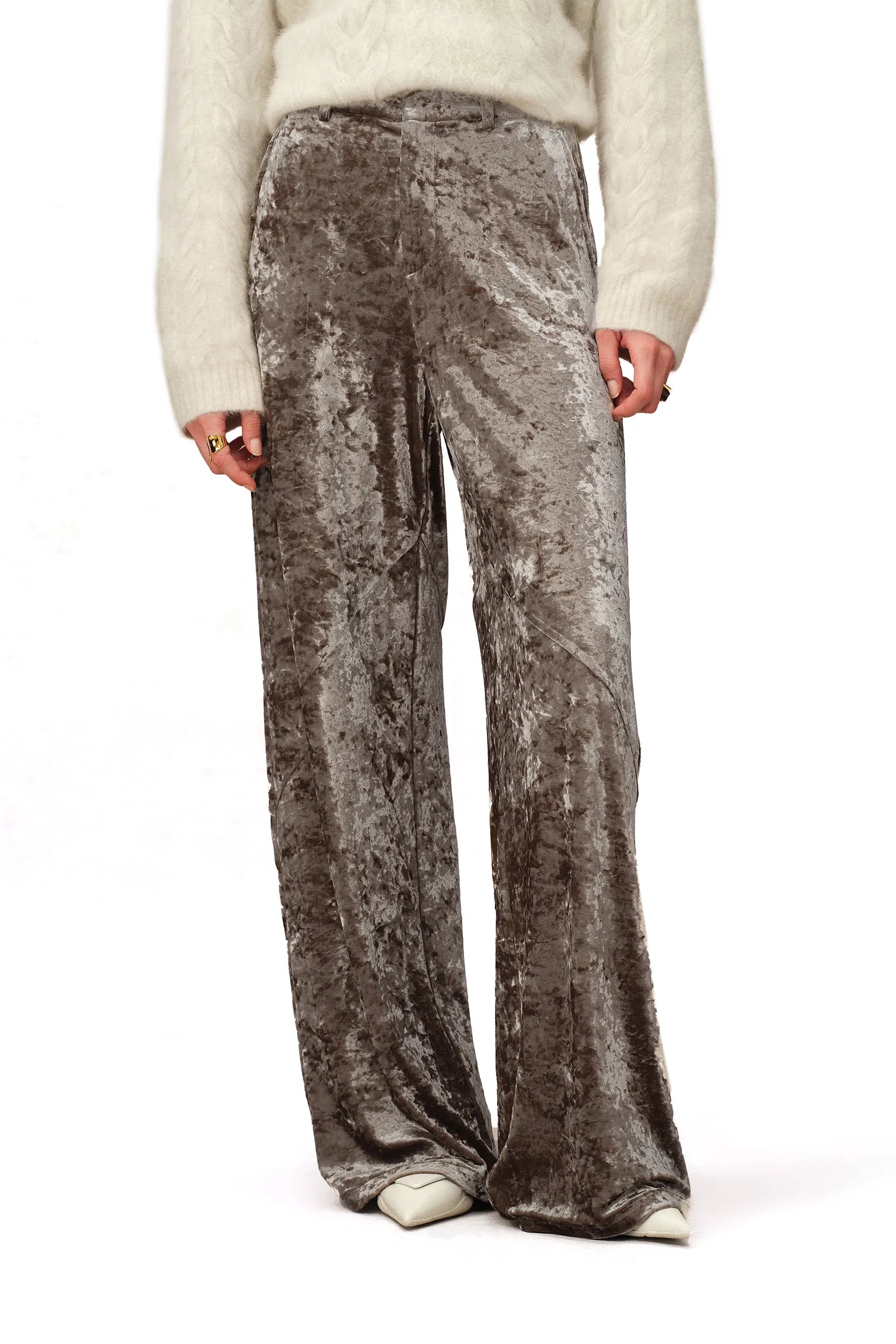 Shining Velvet Straight Leg Trousers in Ice Velvet