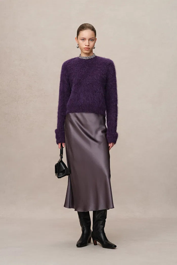 Emma A Line Midi Skirt in 19mm Mulberry Silk