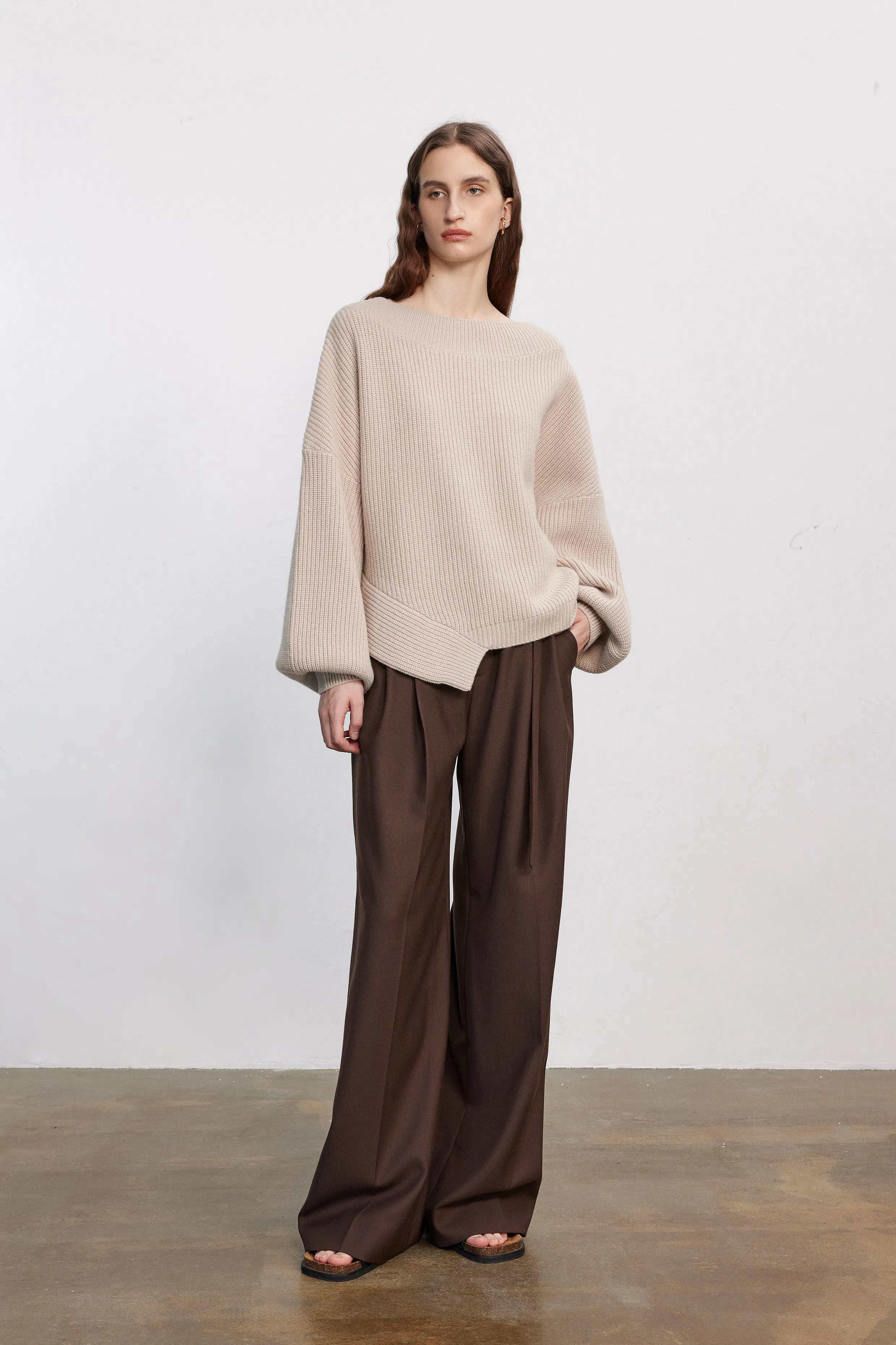 Sonia Asymmetrical Hem Sweater in Merino Wool Knit