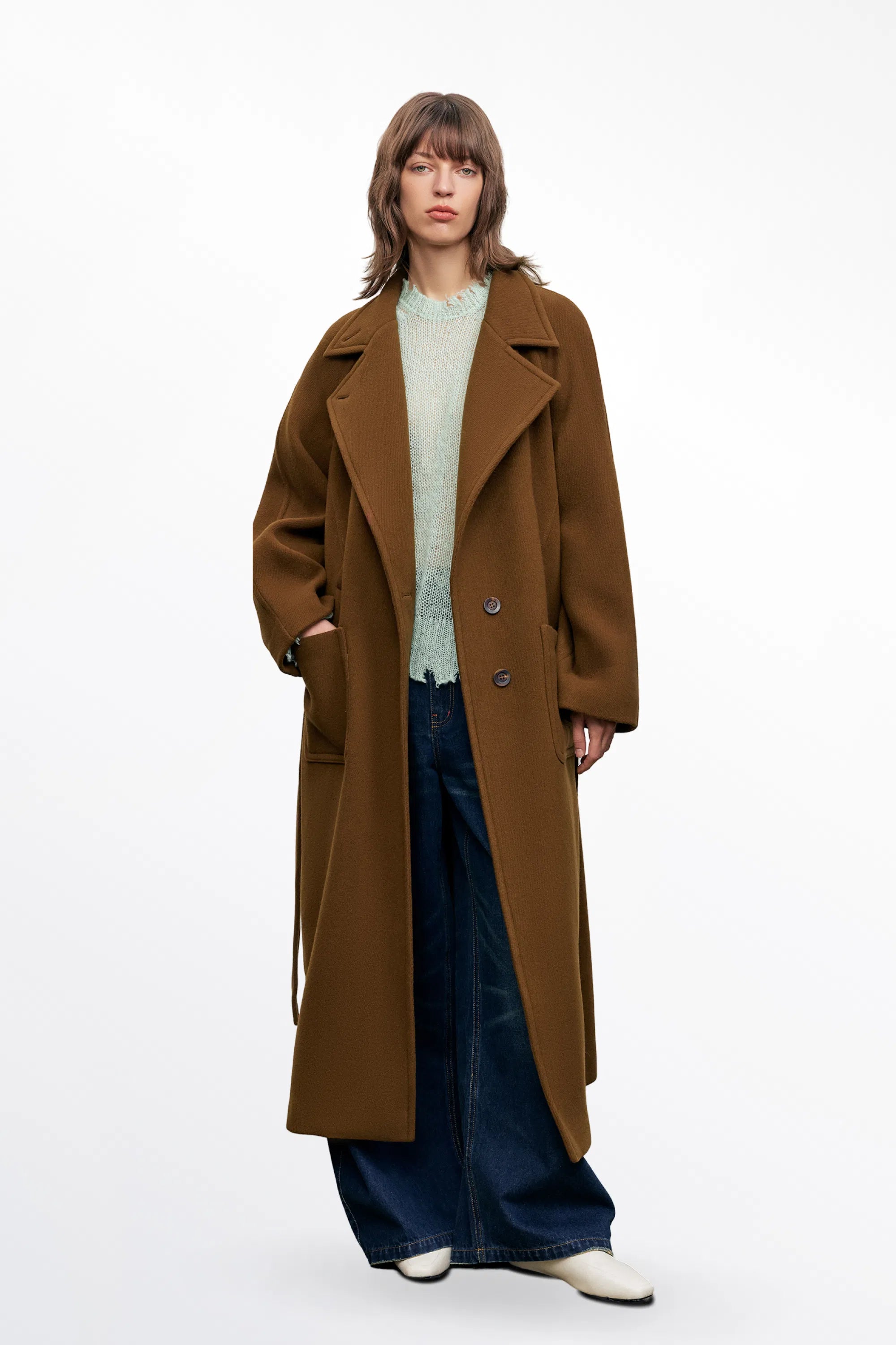 Rond Detachable Belt Coat in Wool Twill