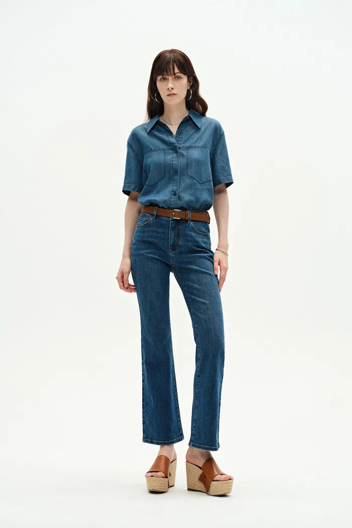 Nora Cropped Flare Jeans in Stretch Denim