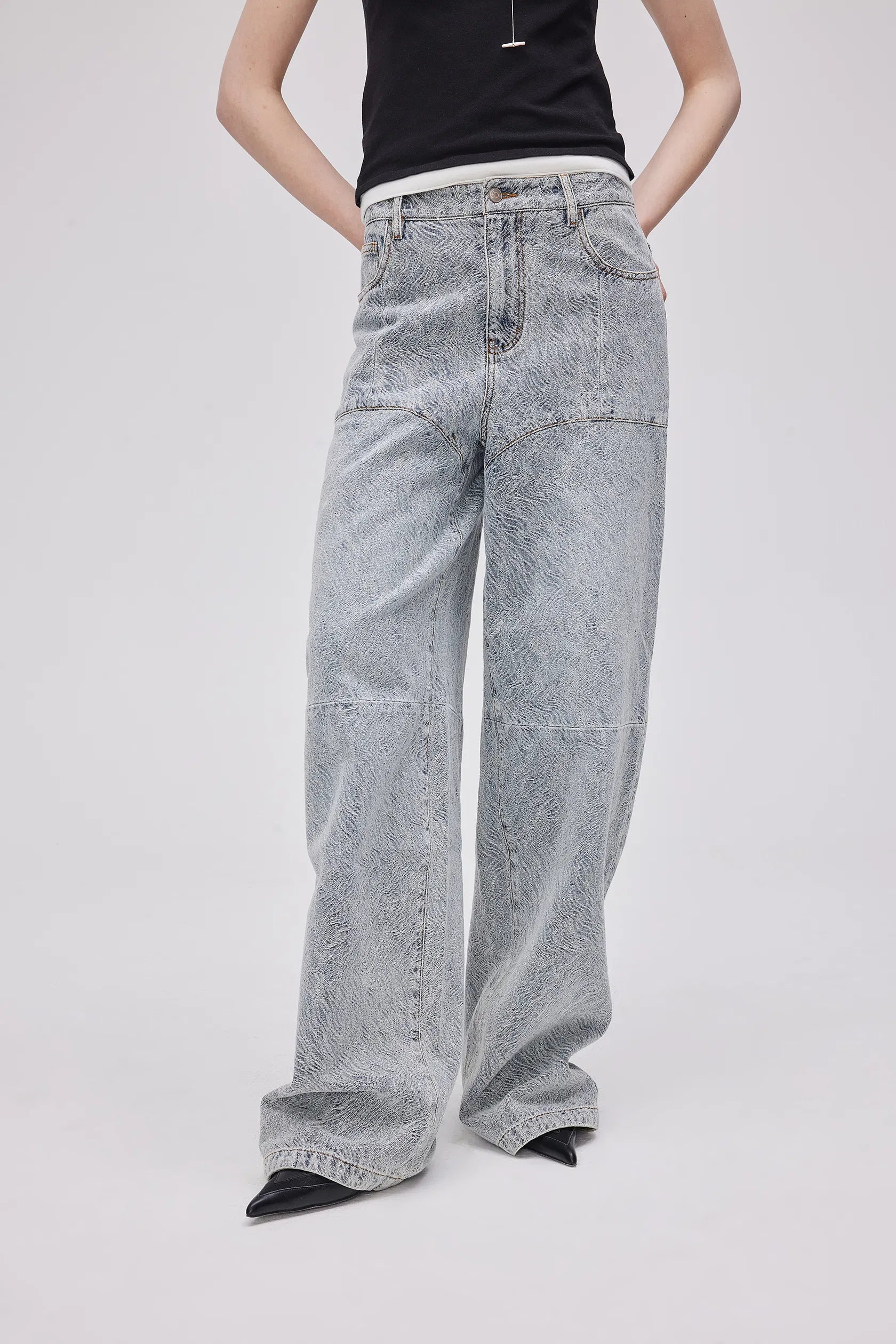 Eliana Textured Patchwork Jeans in Jacquard Washed Denim