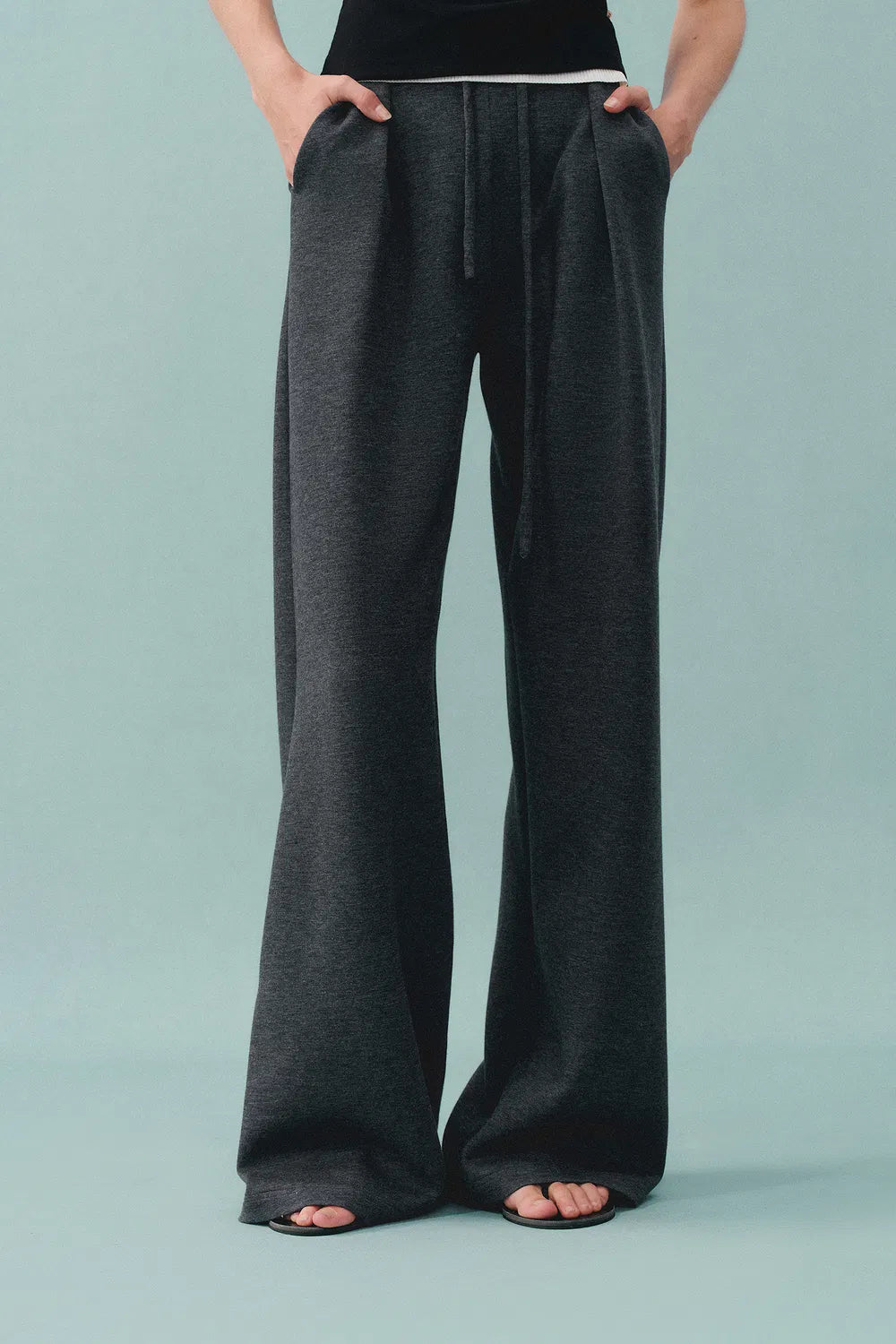 Kelly Pleated Wide Leg Track Pants in Cotton Modal Blend