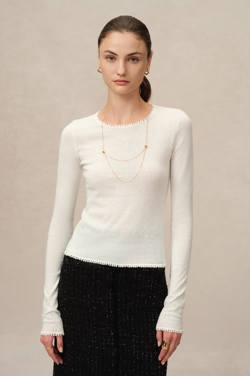 Basic Sheer Base Shirt in Cotton-Cashmere Knit