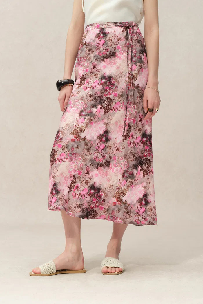 Athena Flora Print Skirt in 22MM Mulberry Silk