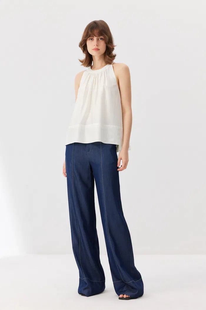 Leah White Sleeveless Top in Tencel Blend