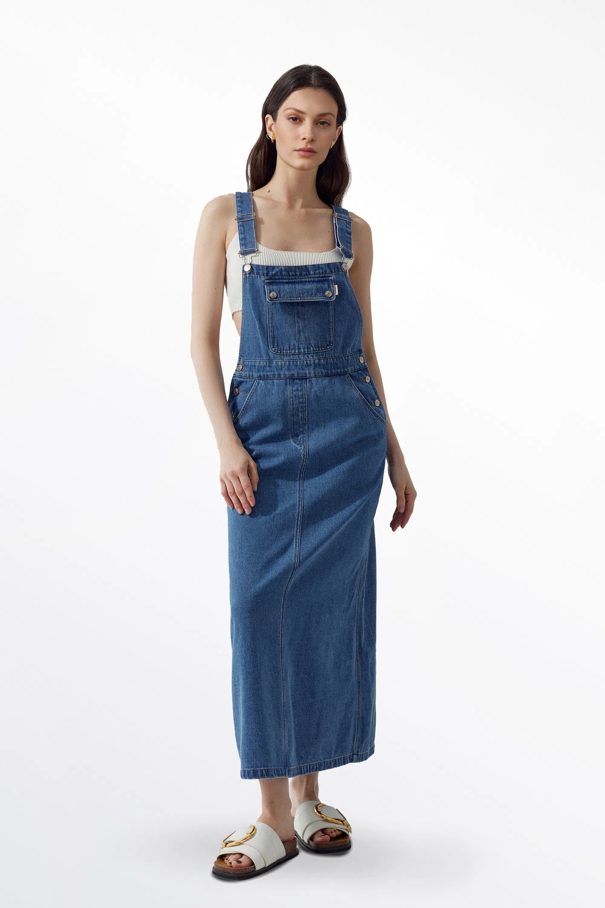 Milva Pinafore Dress in Cotton Denim