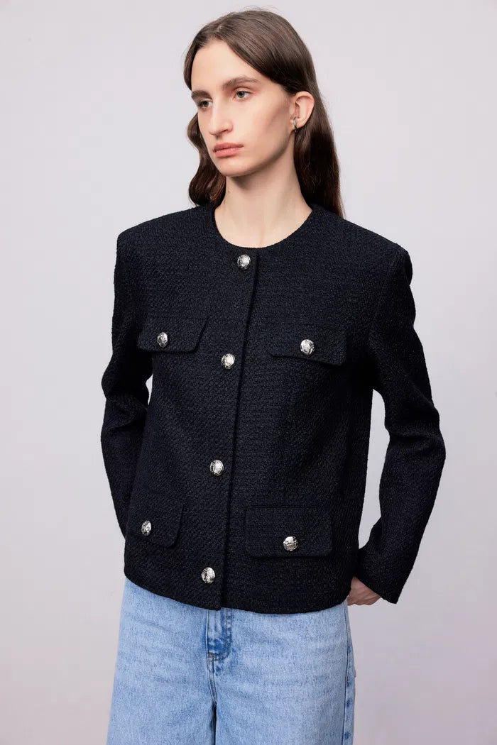 Gloria Navy Coat in Wool Tweed