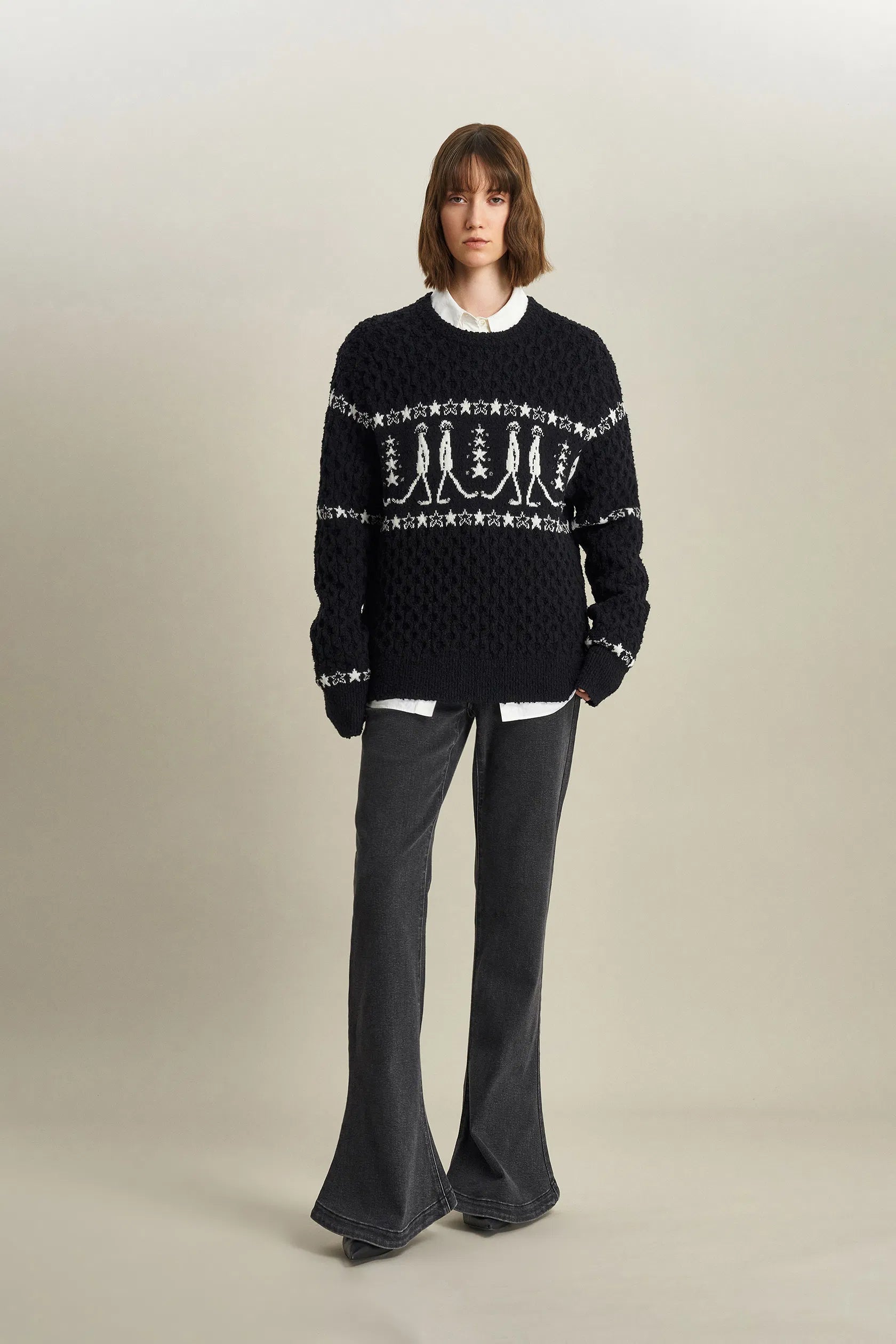 Star Walker Fair Isle Pullover in Wool Pom-Pom Yarn Knit