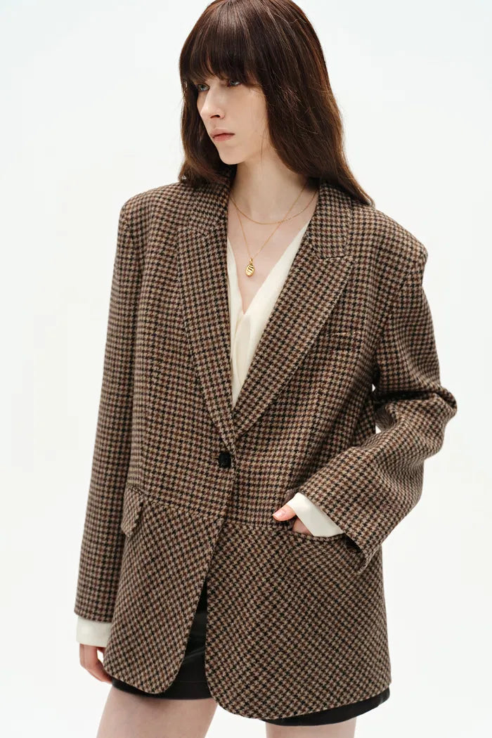 Meare Plaid Blazer in Merino Wool Houndstooth