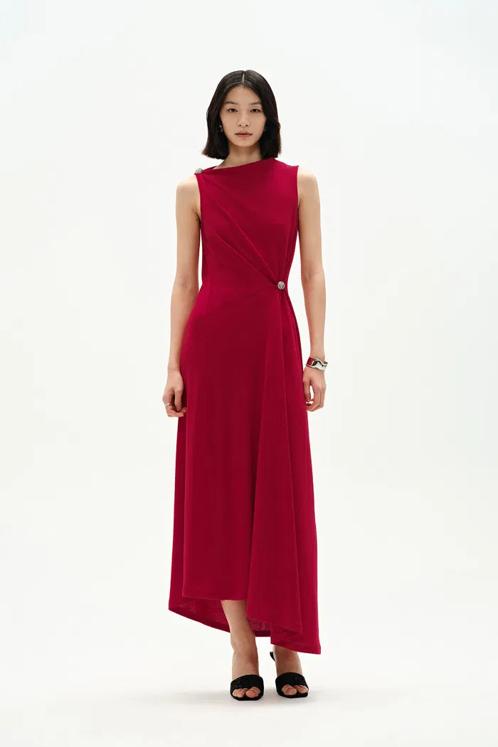 Kiki Asymmetric Knotted Sleeveless Dress in Premium Stretch Knit