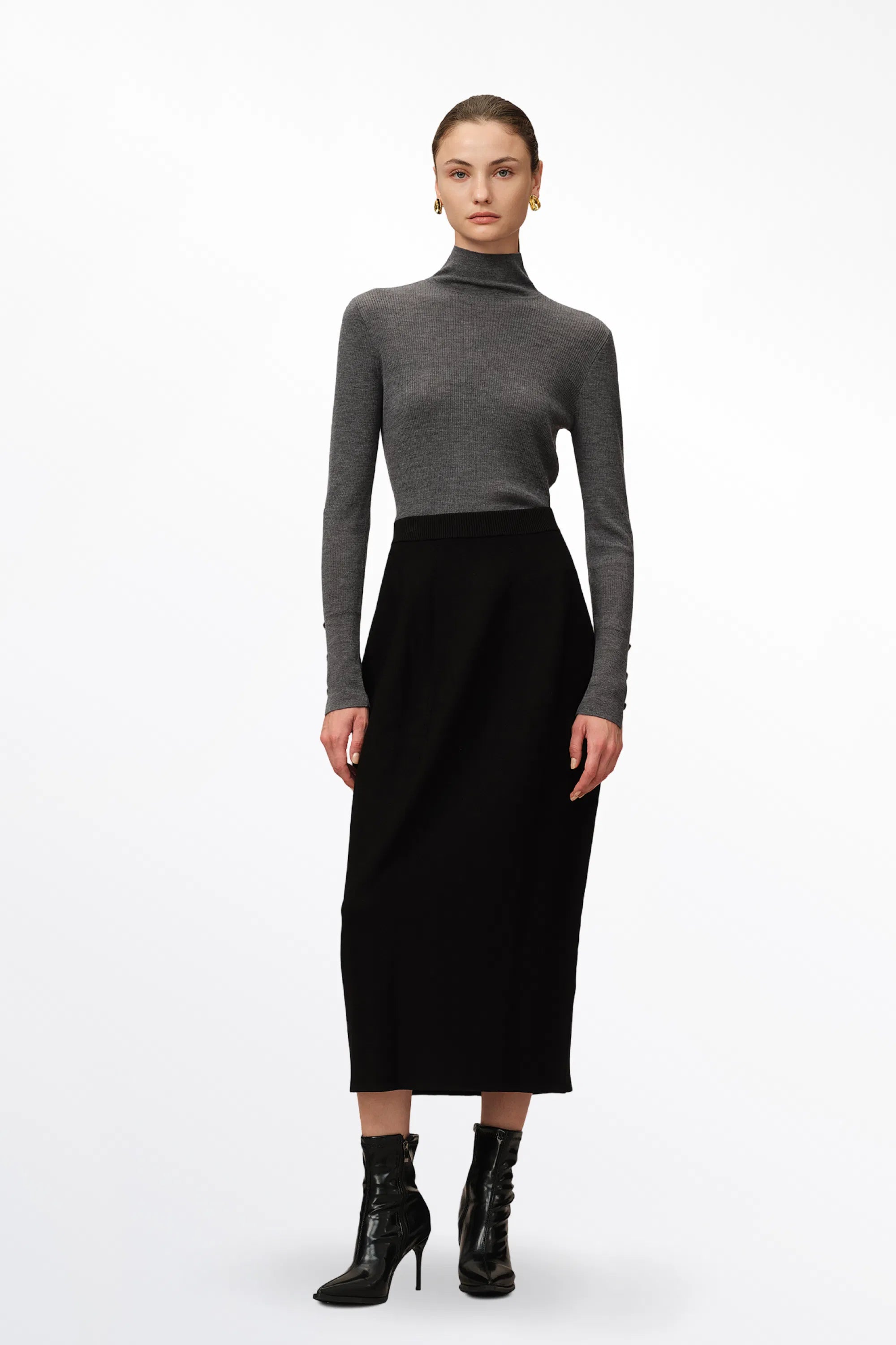 Grace High Neck Fitted Sweater in Merino Wool Knit