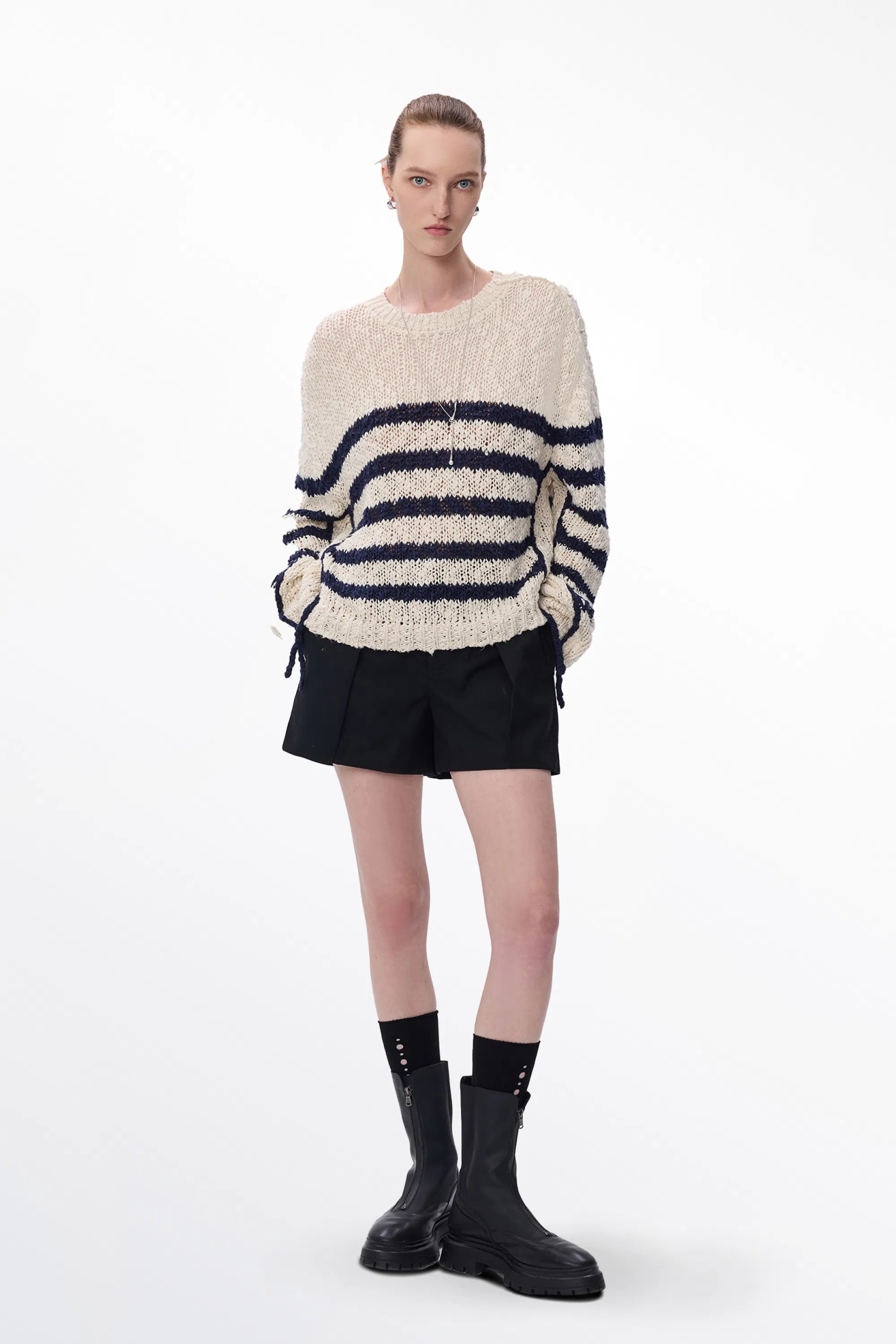 Kirsten Striped Pullover Sweater in Wool Blend Bouclé