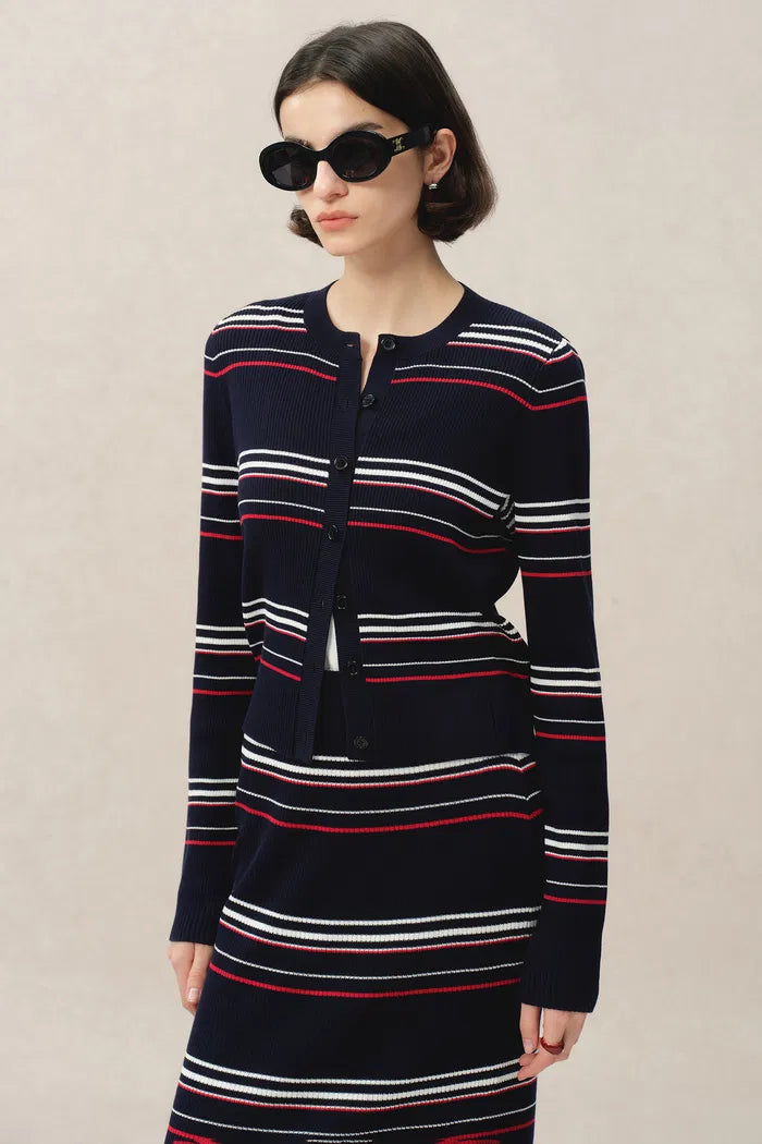 Vito Striped Cardigan in Lyocell Blend Knit