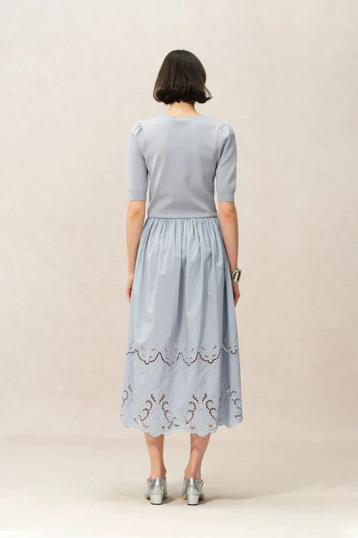 Amy Mixed Fabric Dress in Tencel-Silk and Poplin