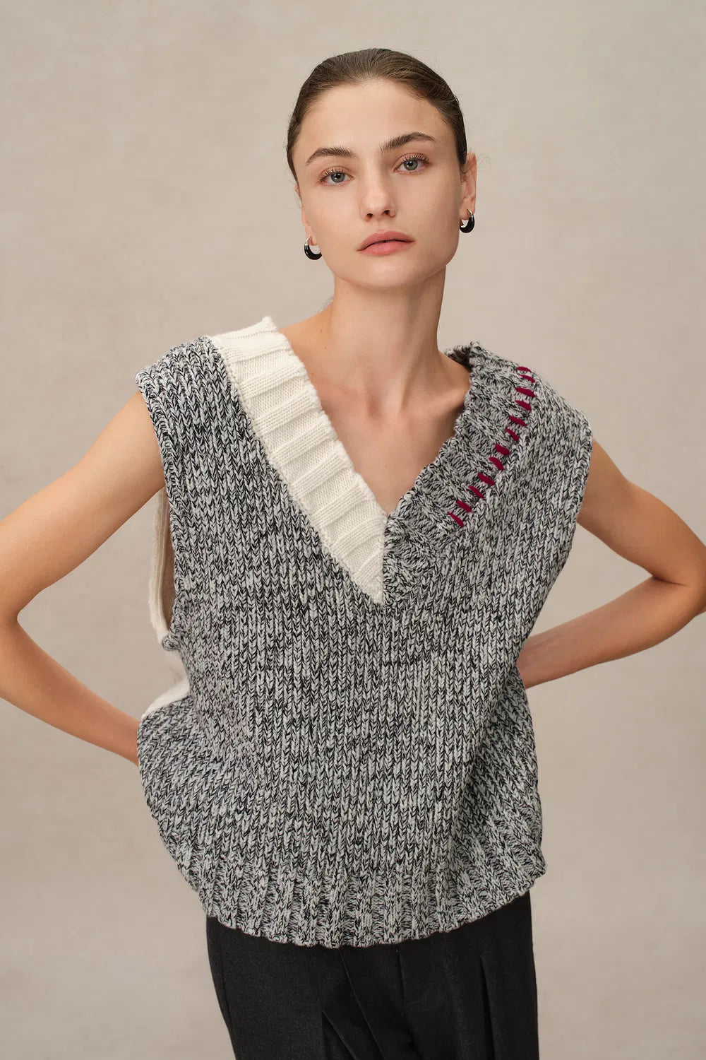 Coco Reversible Knit Vest in Chunky Wool