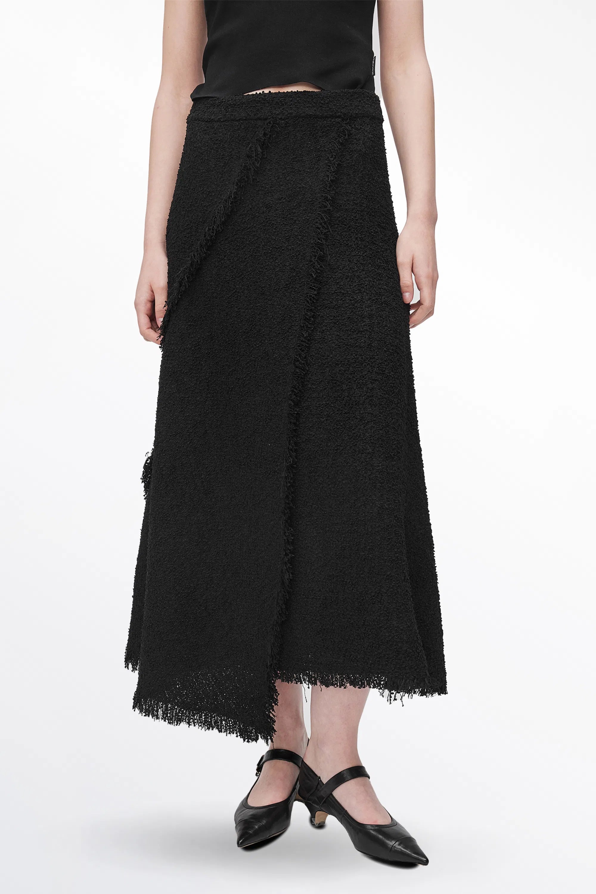 Edy Fringed Midi Skirt in Lightweight Tweed