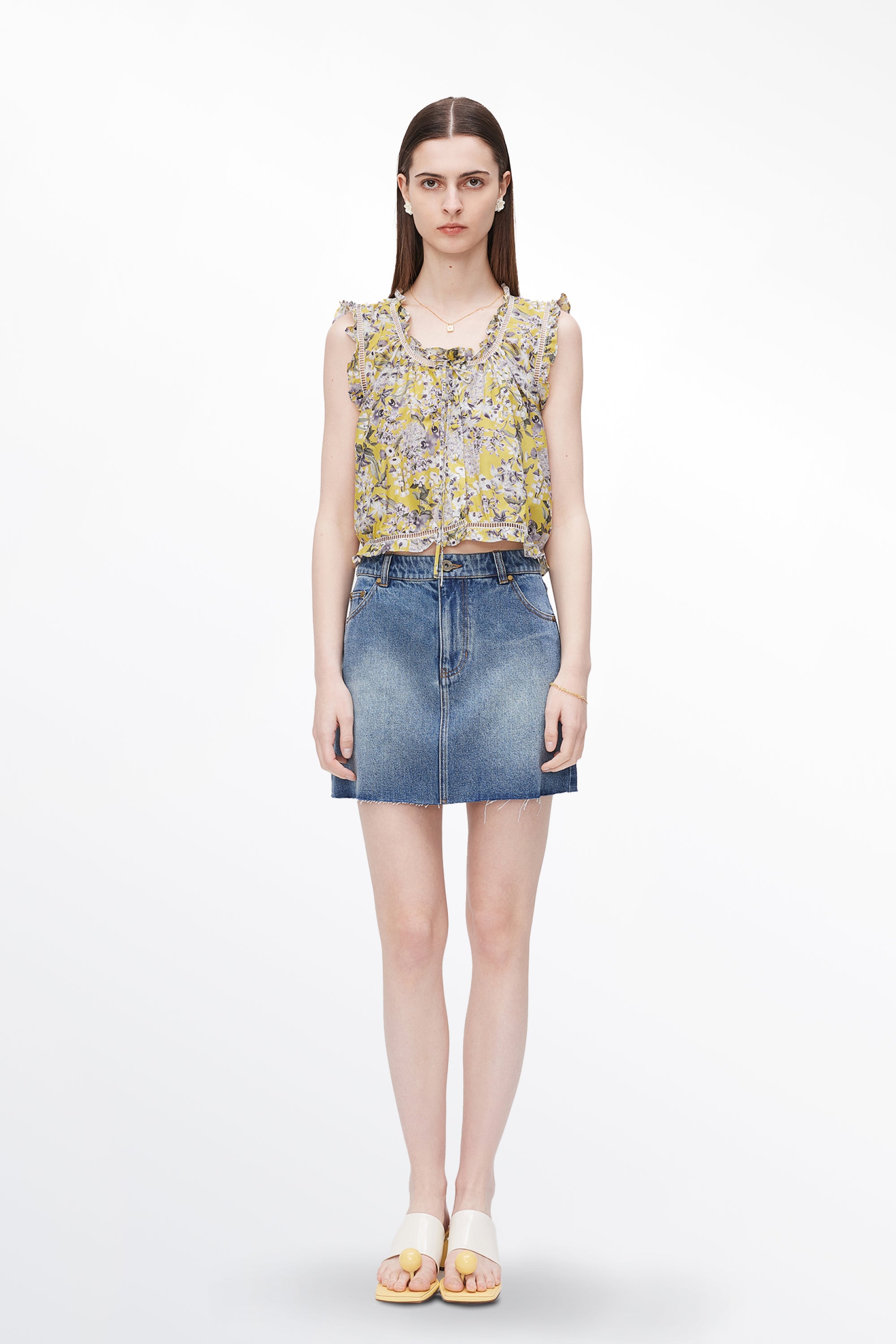 Ines Flora Sleeveless Top in Mulberry Silk Blend