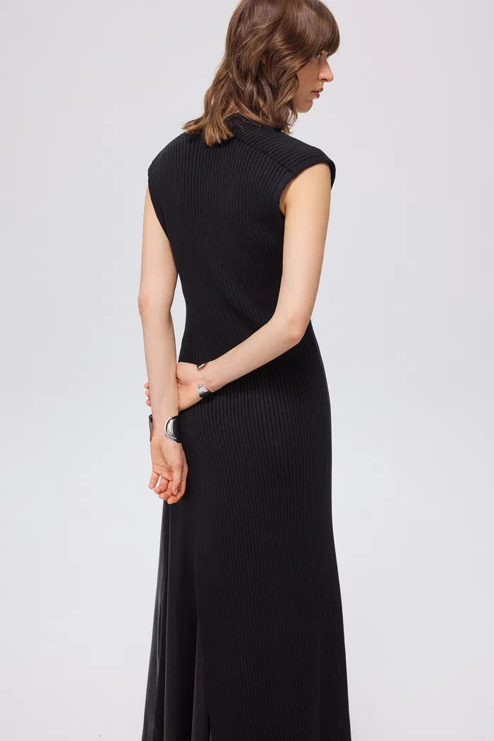 Astoria Low Slit Sleeveless Dress in Wool Blend Knit